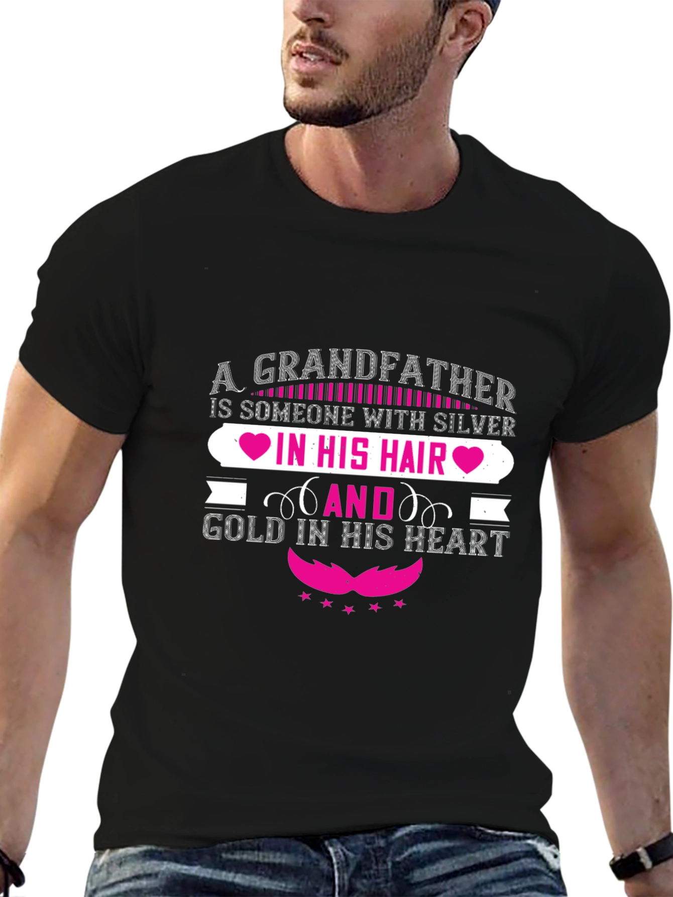 Grandfather Silver Hair Gold Heart T-Shirt