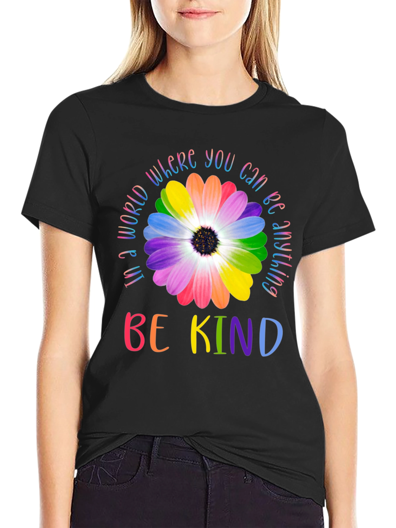 Be Kind Rainbow Flower Graphic Tee