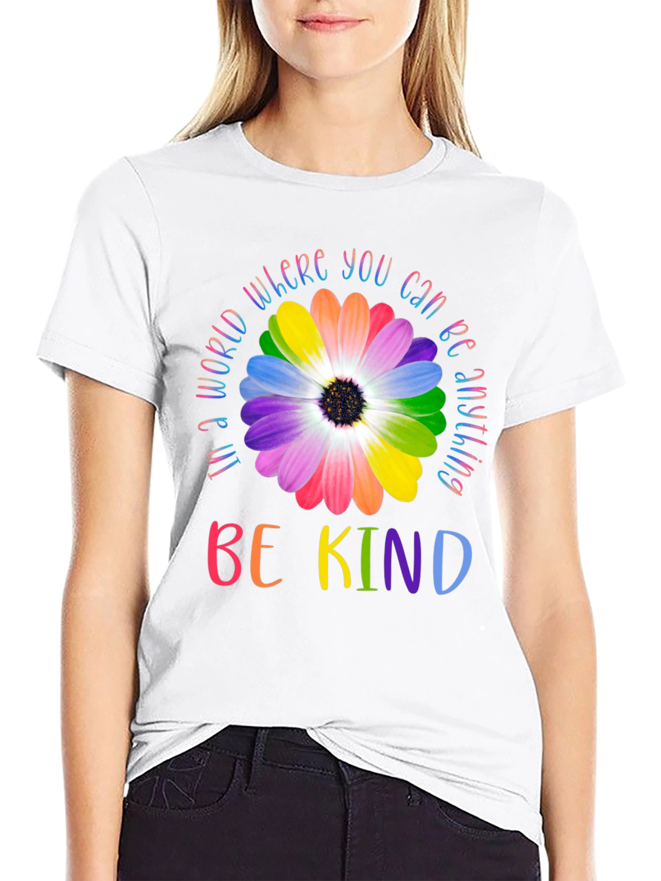 Be Kind Rainbow Flower Graphic Tee