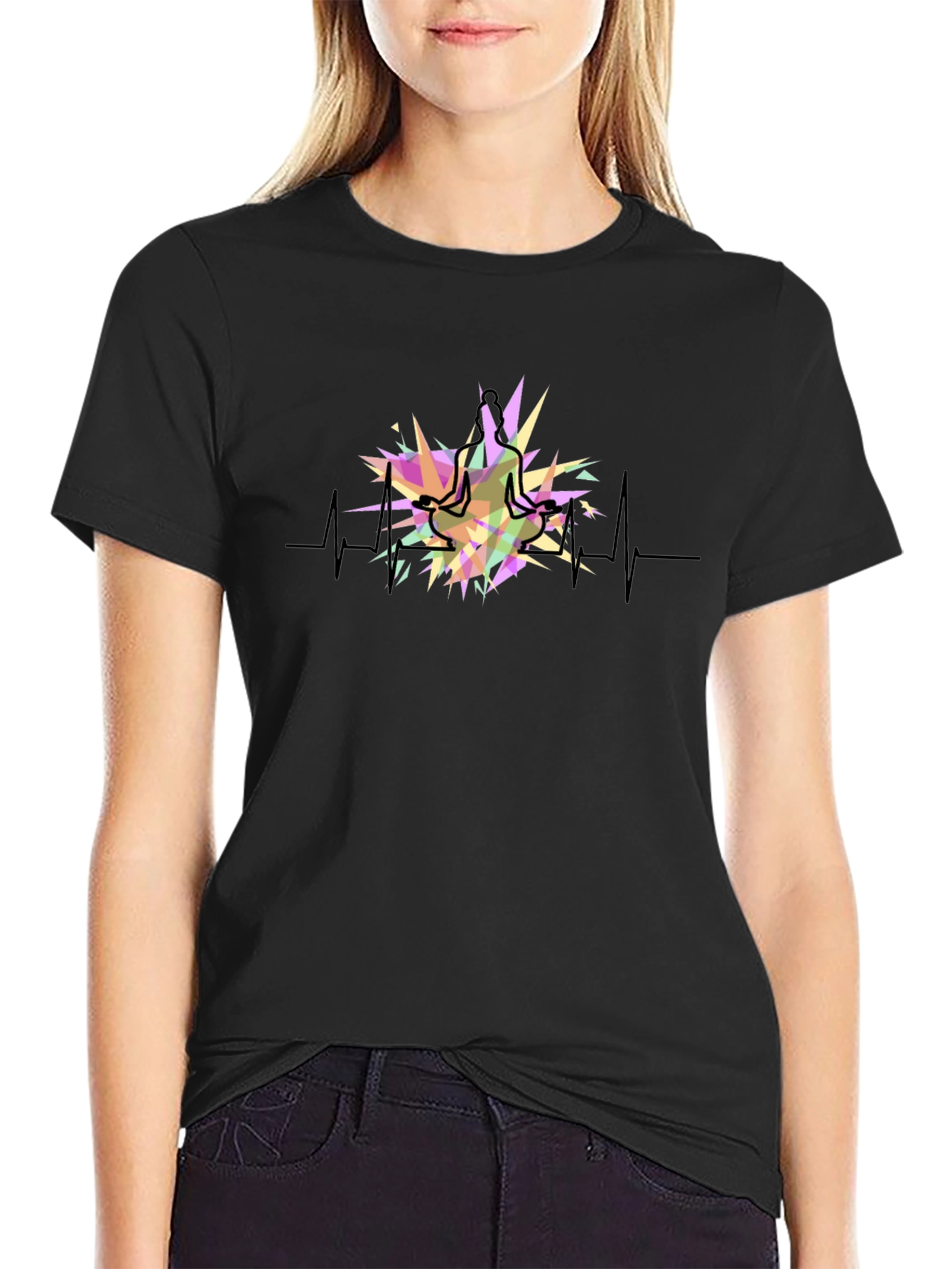 Yoga Heartbeat Graphic Black T-Shirt