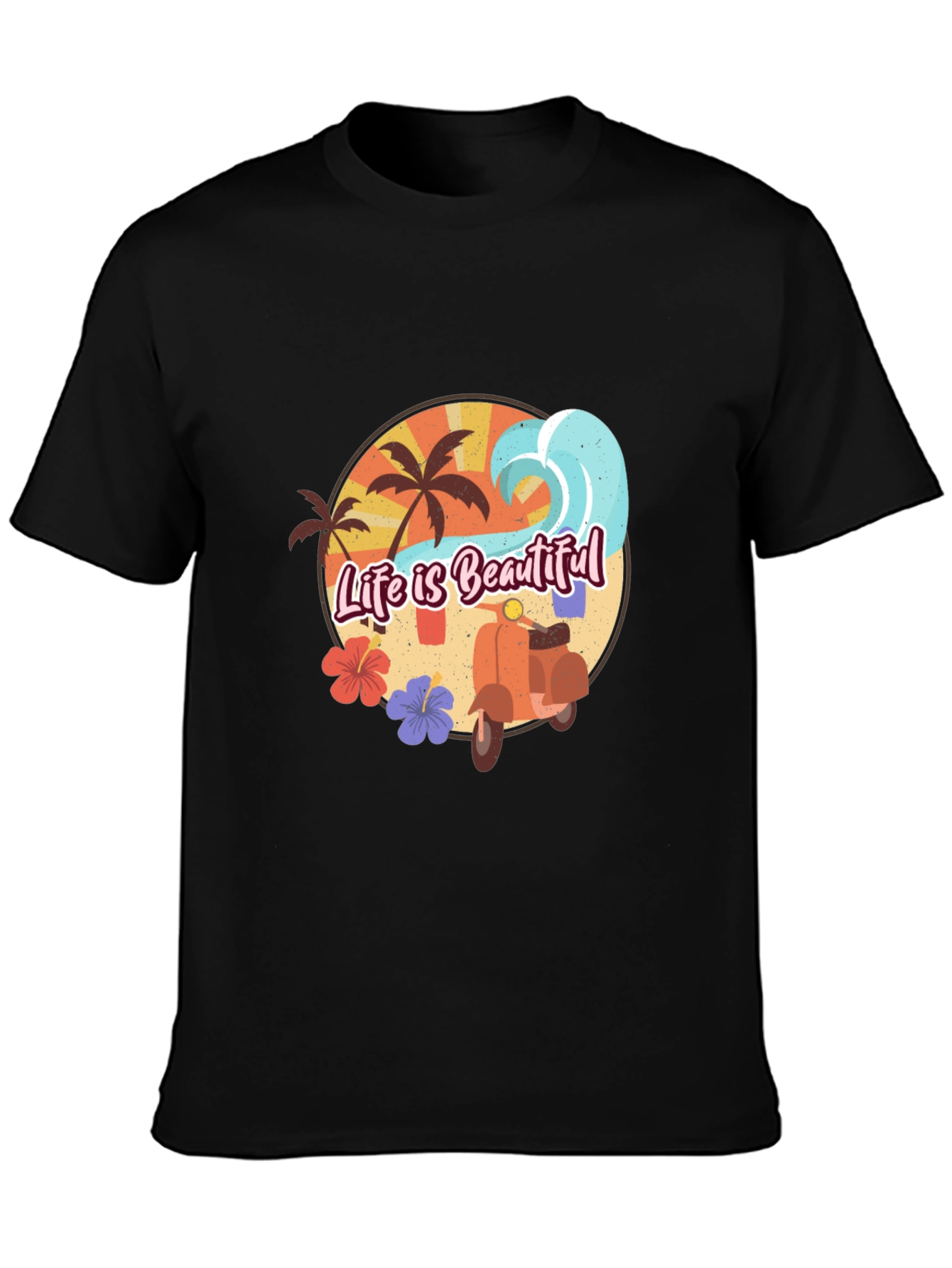 Life is Beautiful Beach T-Shirt Scooter Graphic Tee