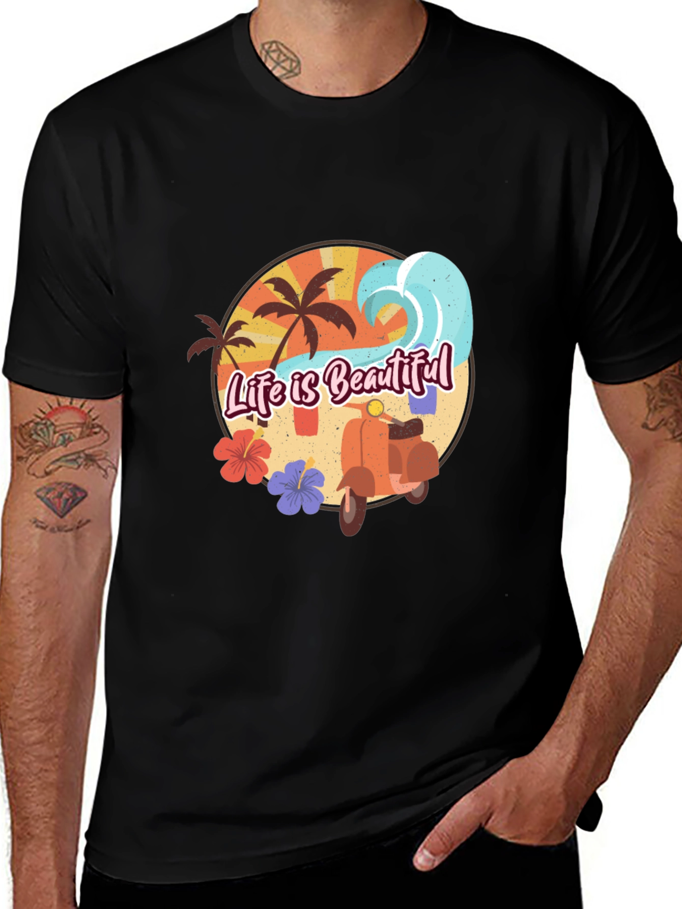 Life is Beautiful Beach T-Shirt Scooter Graphic Tee
