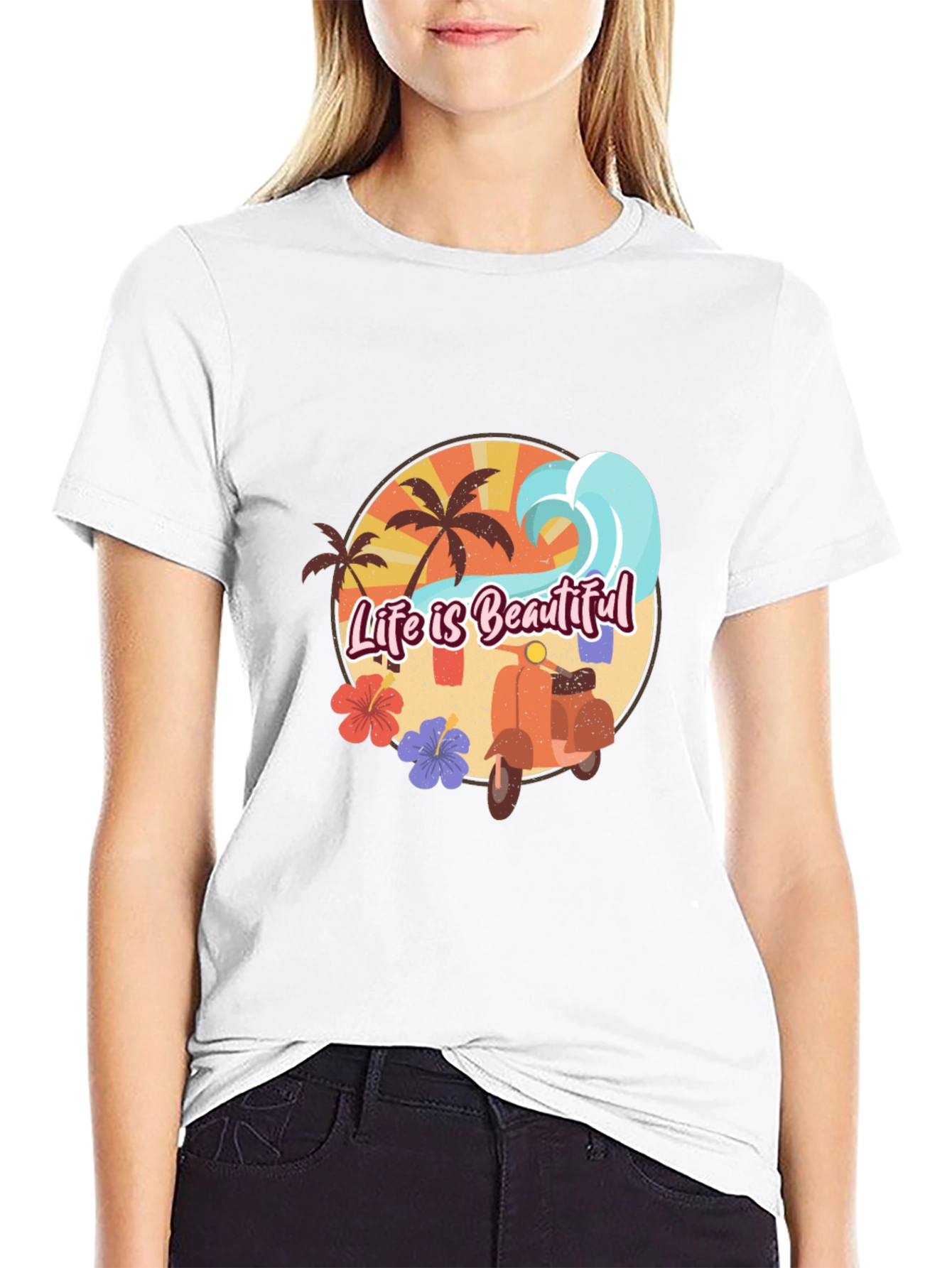Life is Beautiful Beach T-Shirt Scooter Graphic Tee