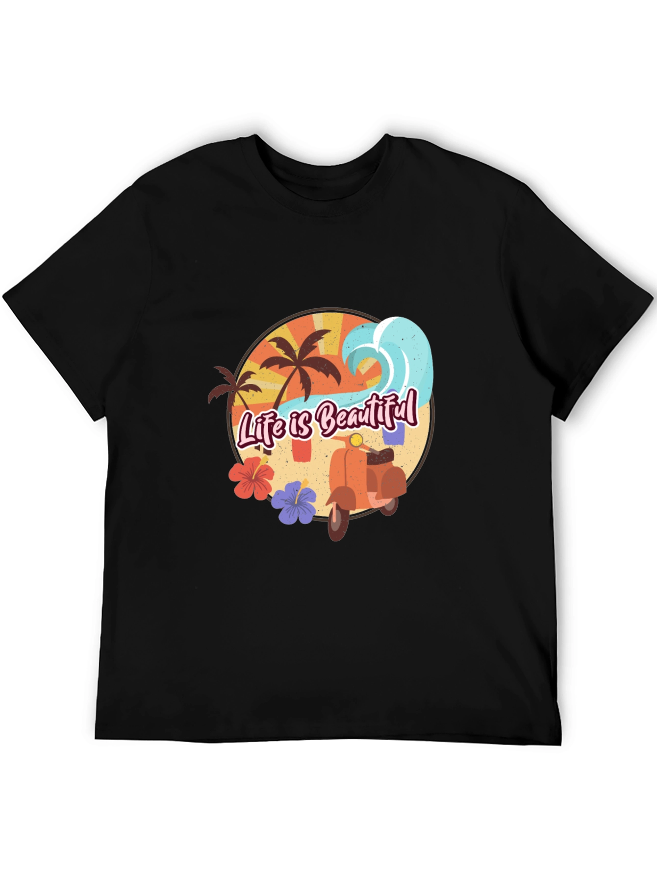 Life is Beautiful Beach T-Shirt Scooter Graphic Tee