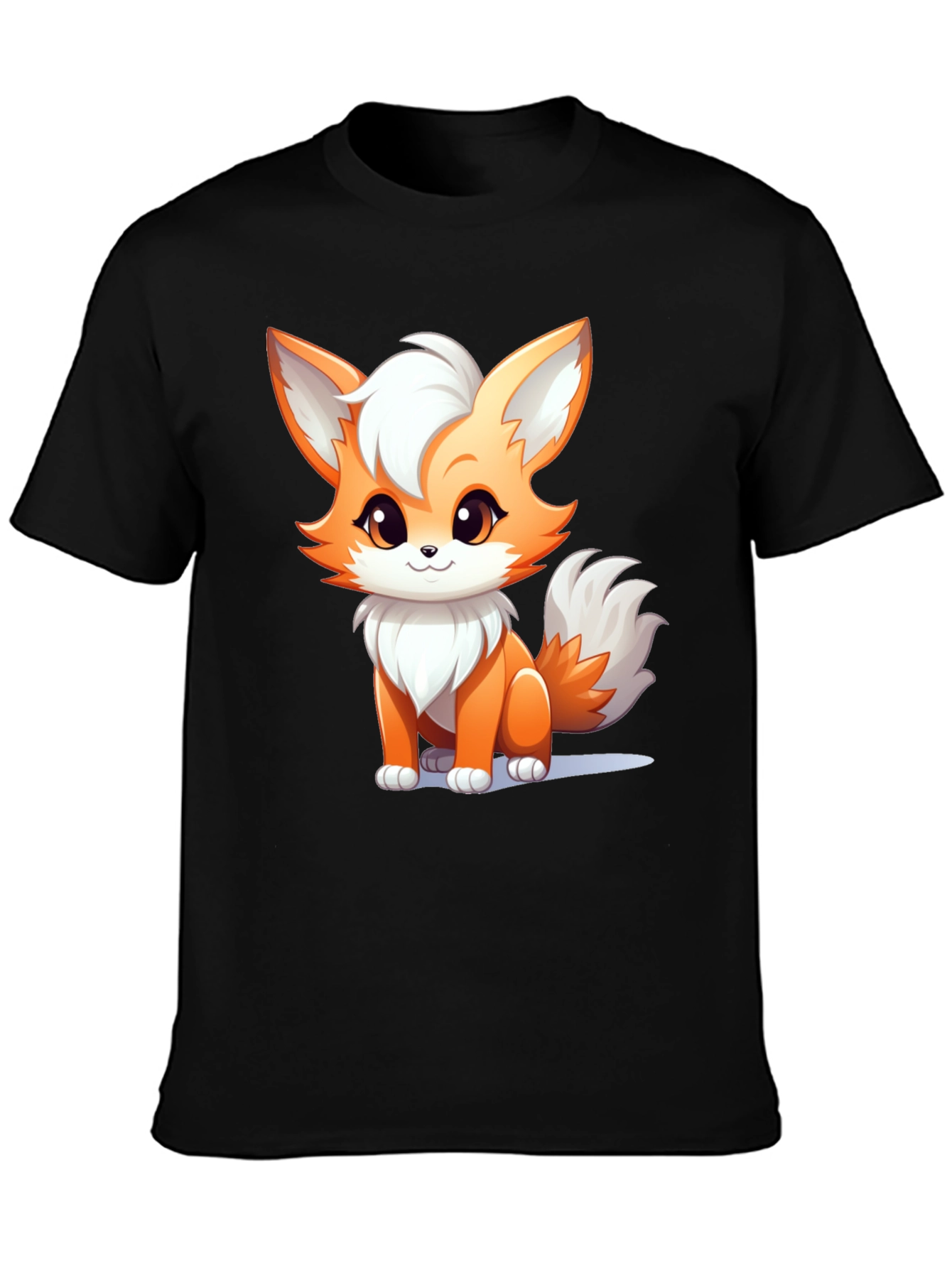 Cute Cartoon Fox Graphic Black T-Shirt