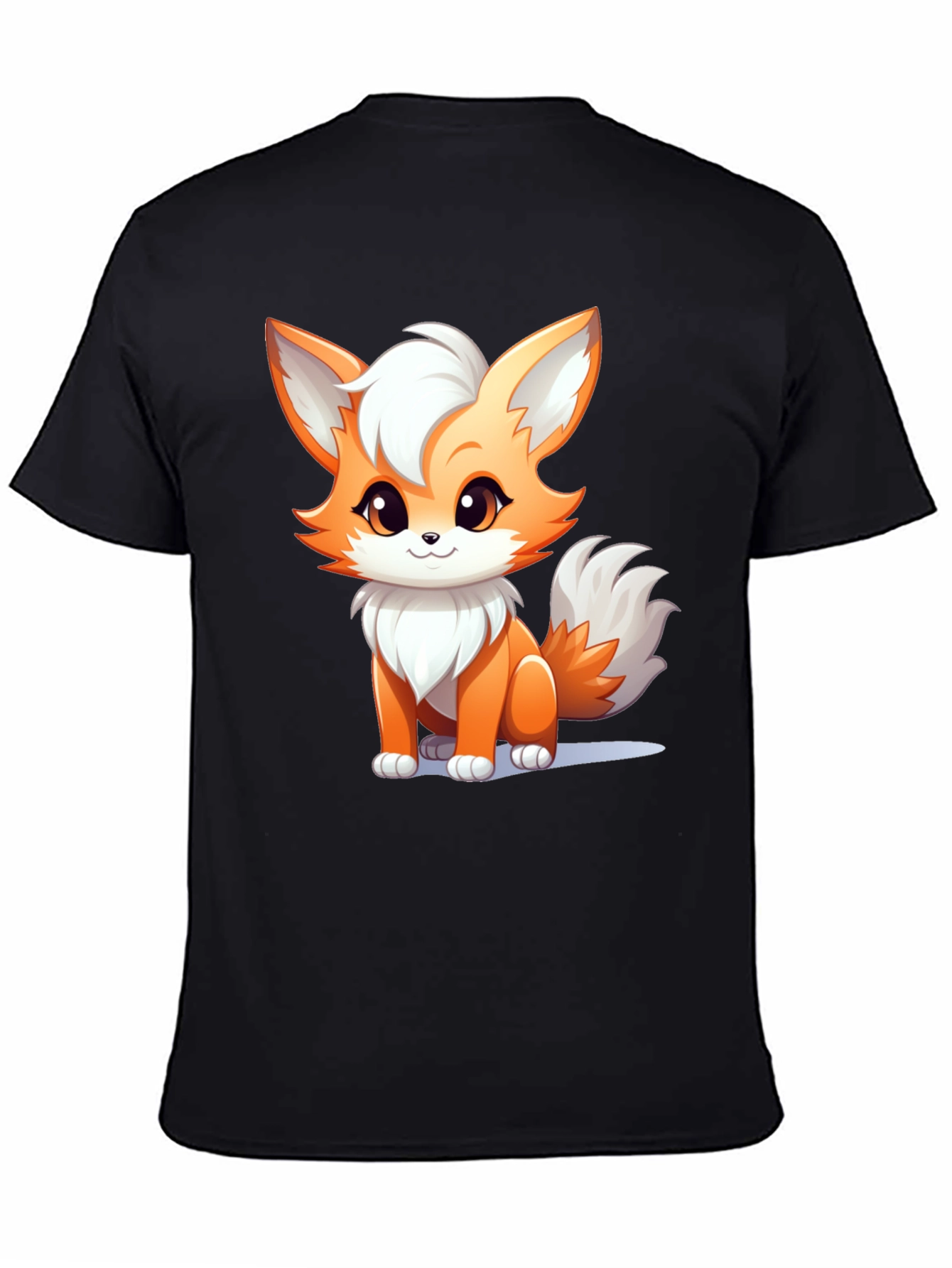 Cute Cartoon Fox Graphic Black T-Shirt