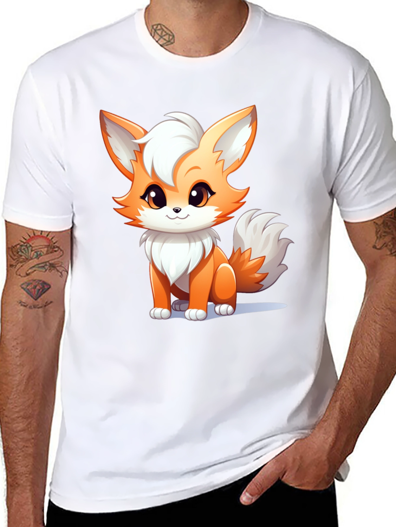 Cute Cartoon Fox Graphic Black T-Shirt