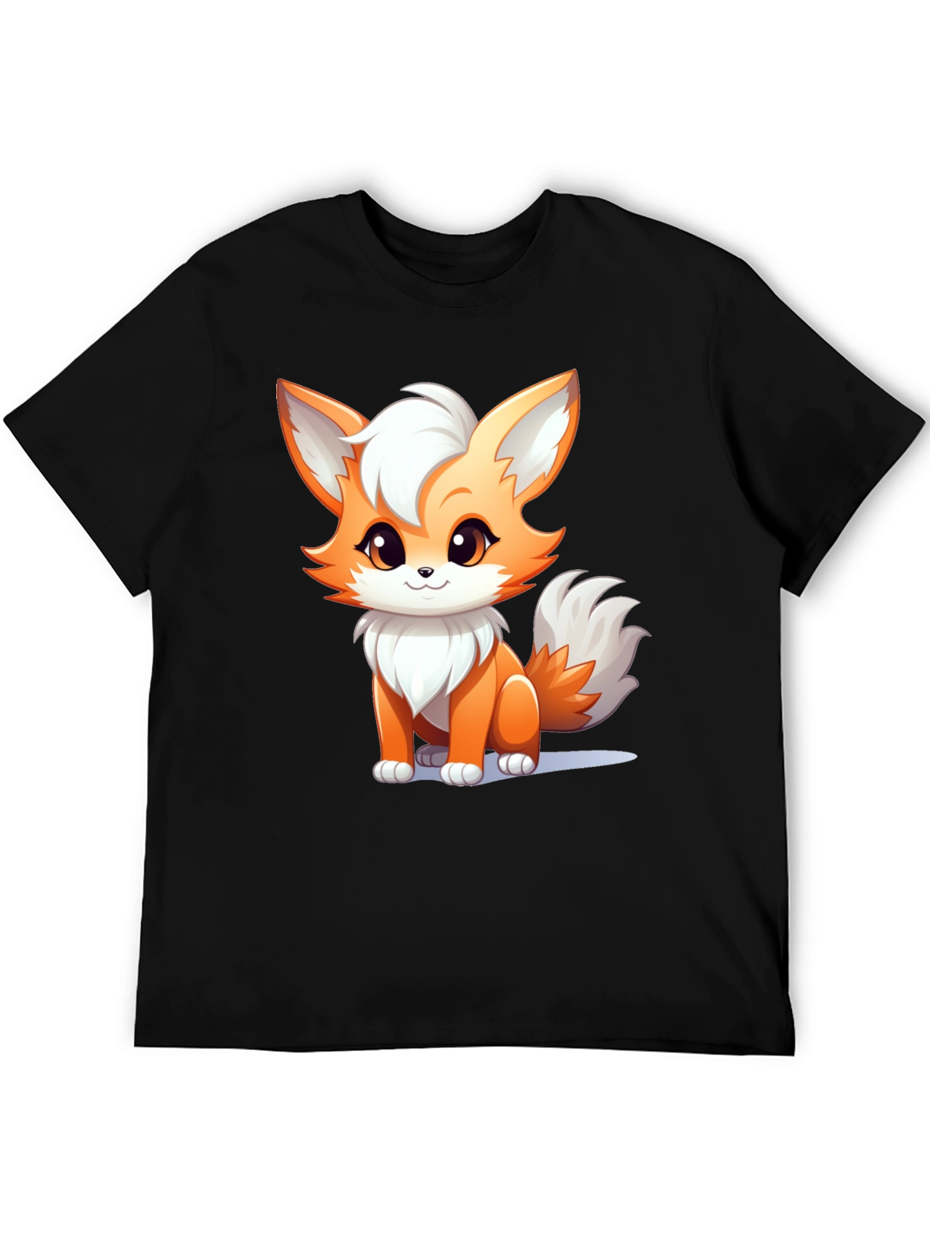 Cute Cartoon Fox Graphic Black T-Shirt