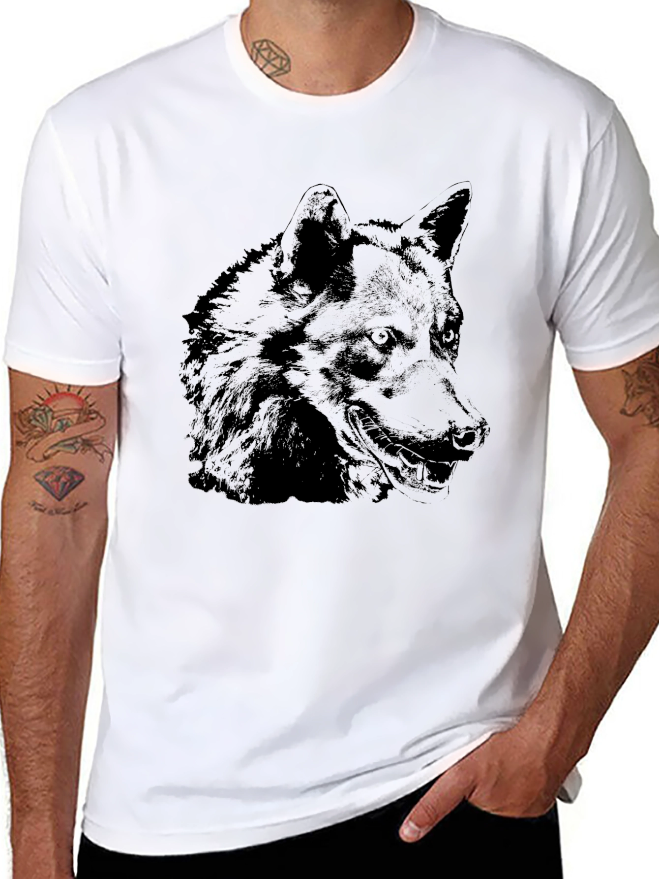 Black Wolf Graphic Tee - Cool Canine Design