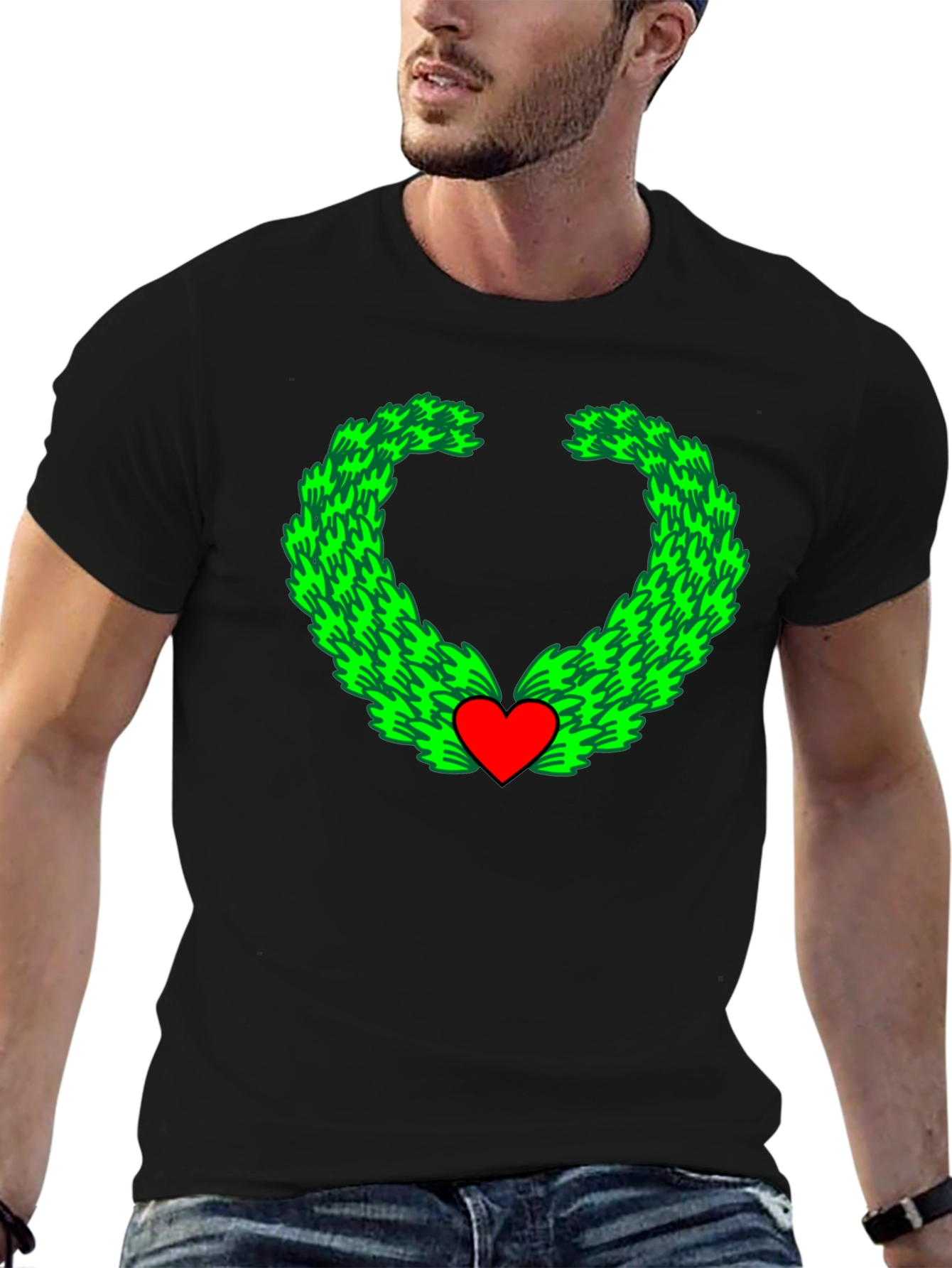 Heart Wreath Graphic Tee - Soft Cotton Black T-Shirt