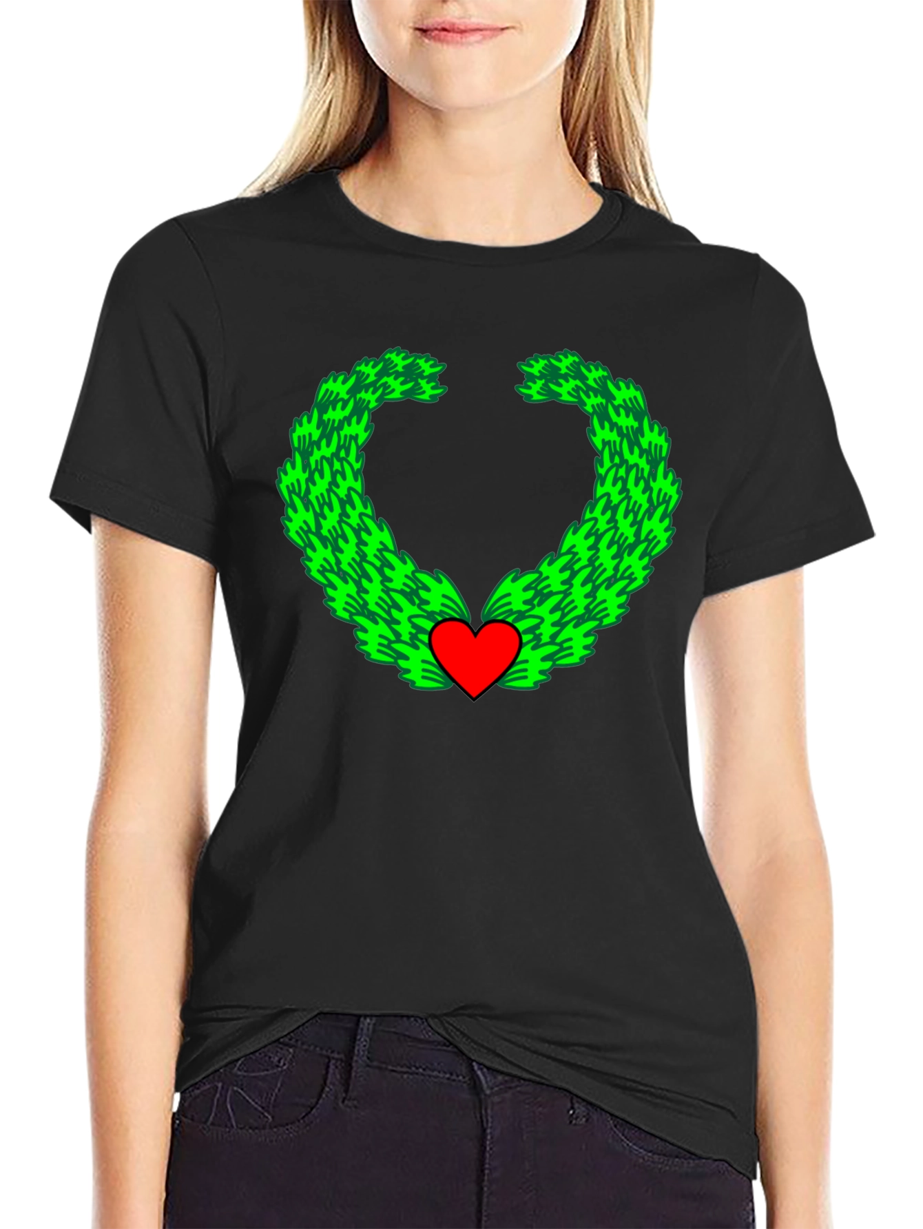 Heart Wreath Graphic Tee - Soft Cotton Black T-Shirt