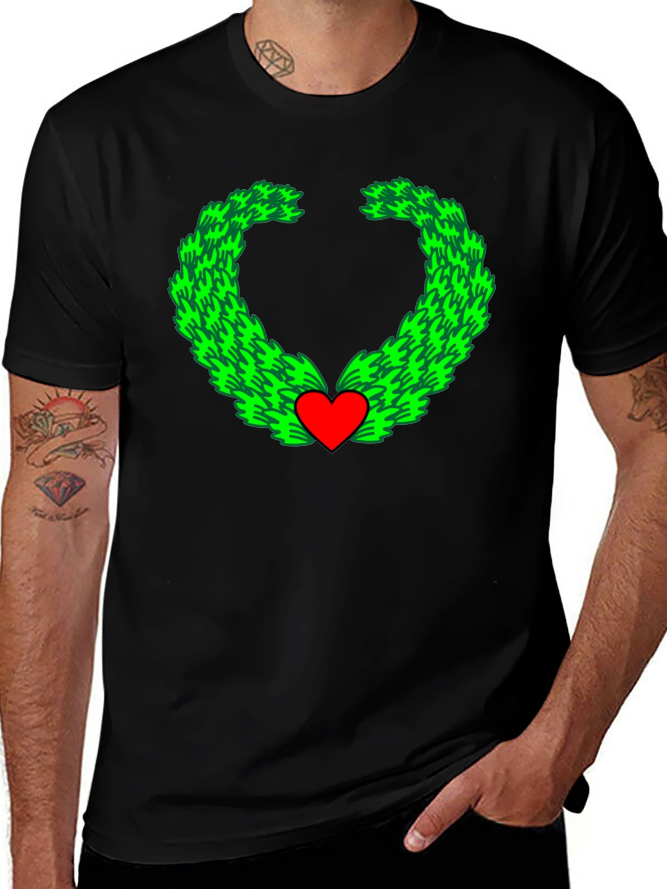 Heart Wreath Graphic Tee - Soft Cotton Black T-Shirt