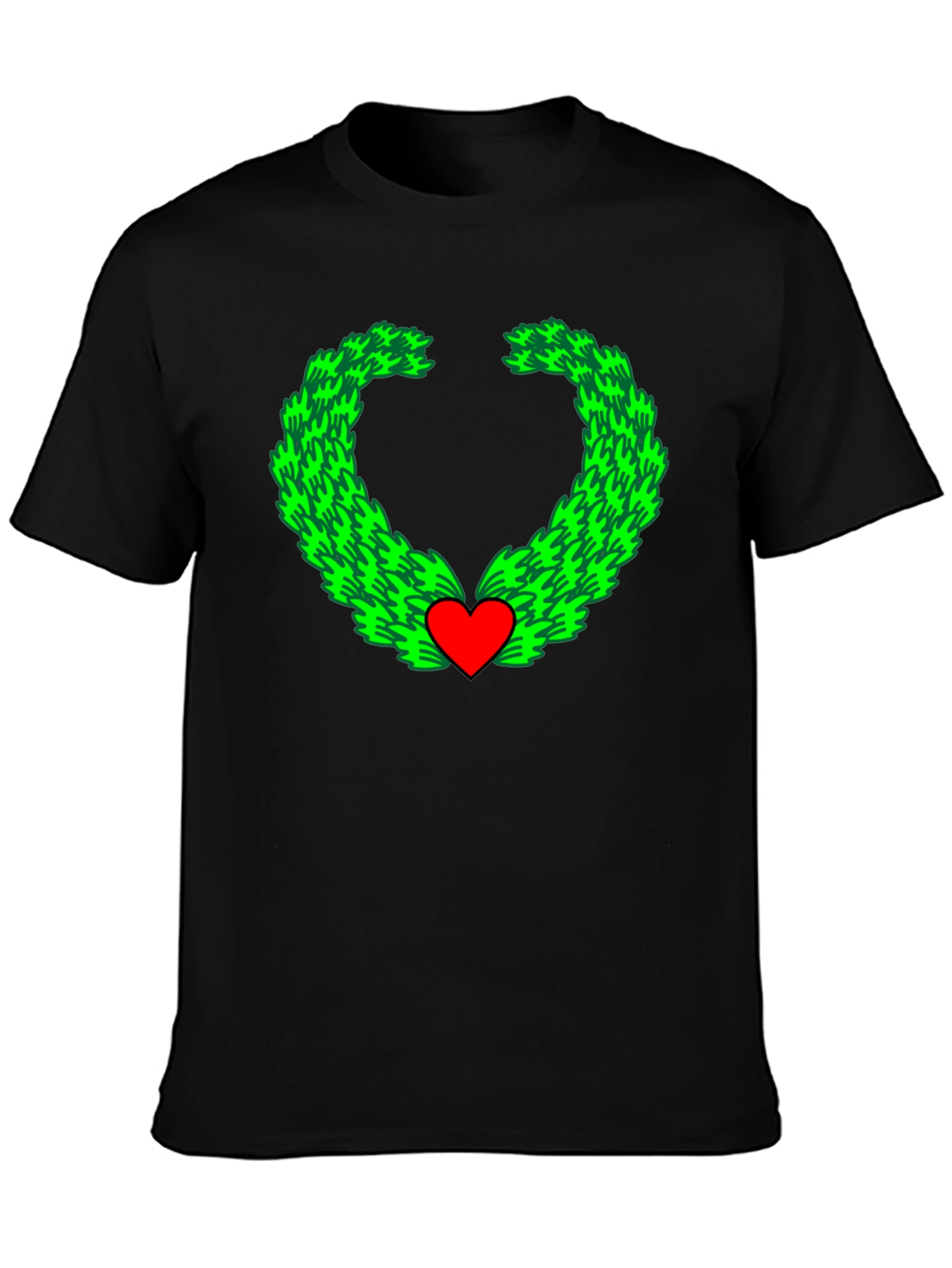 Heart Wreath Graphic Tee - Soft Cotton Black T-Shirt