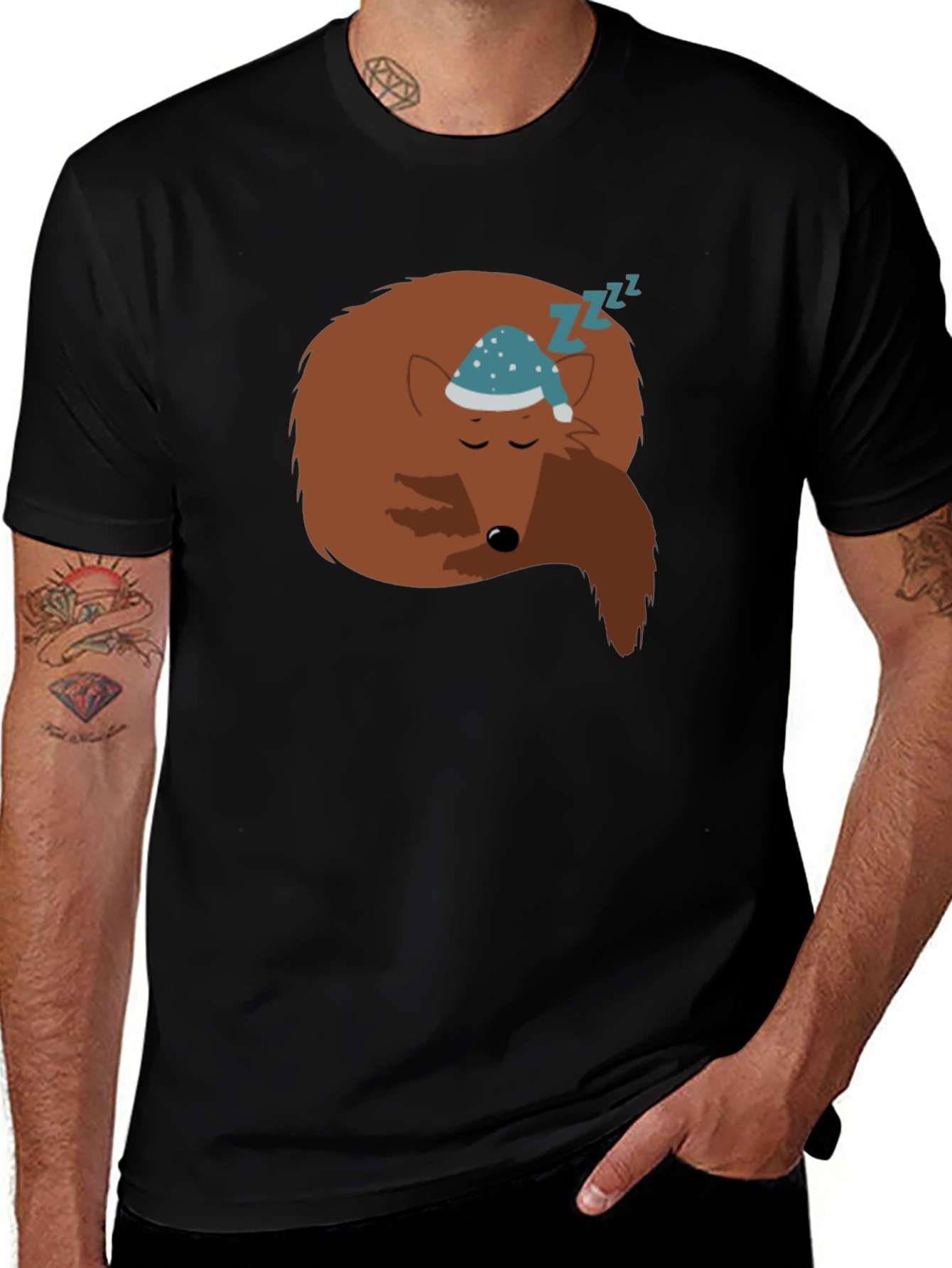 Sleeping Fox Graphic T-Shirt - Black