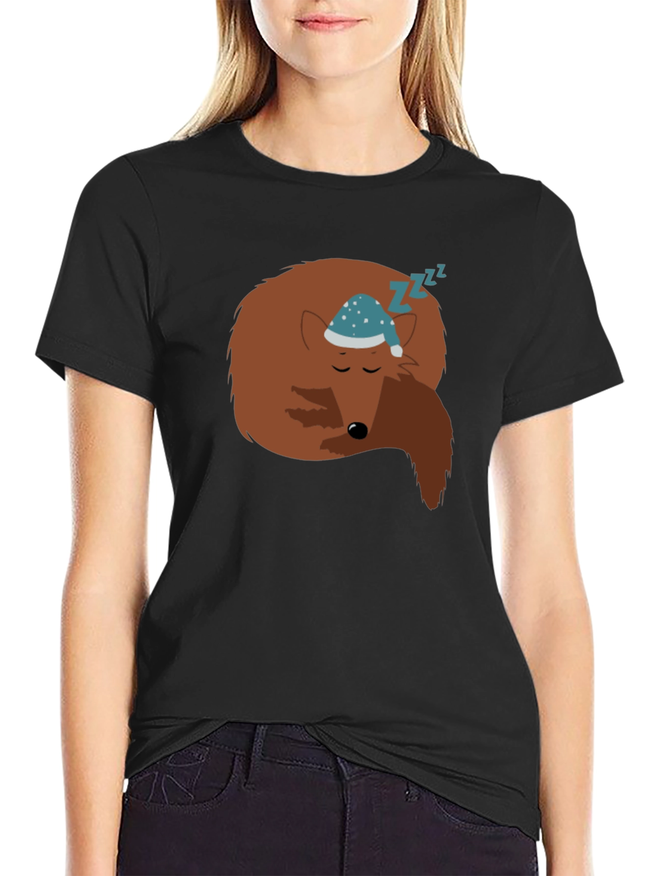 Sleeping Fox Graphic T-Shirt - Black