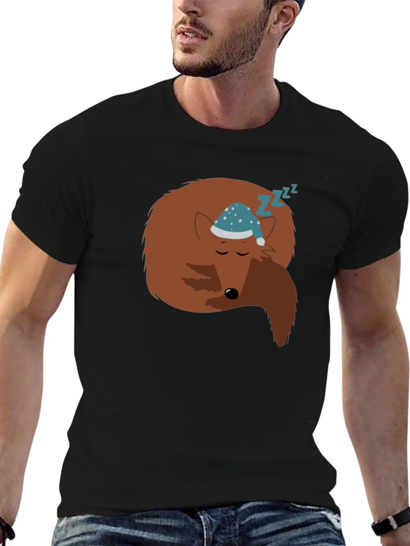 Sleeping Fox Graphic T-Shirt - Black