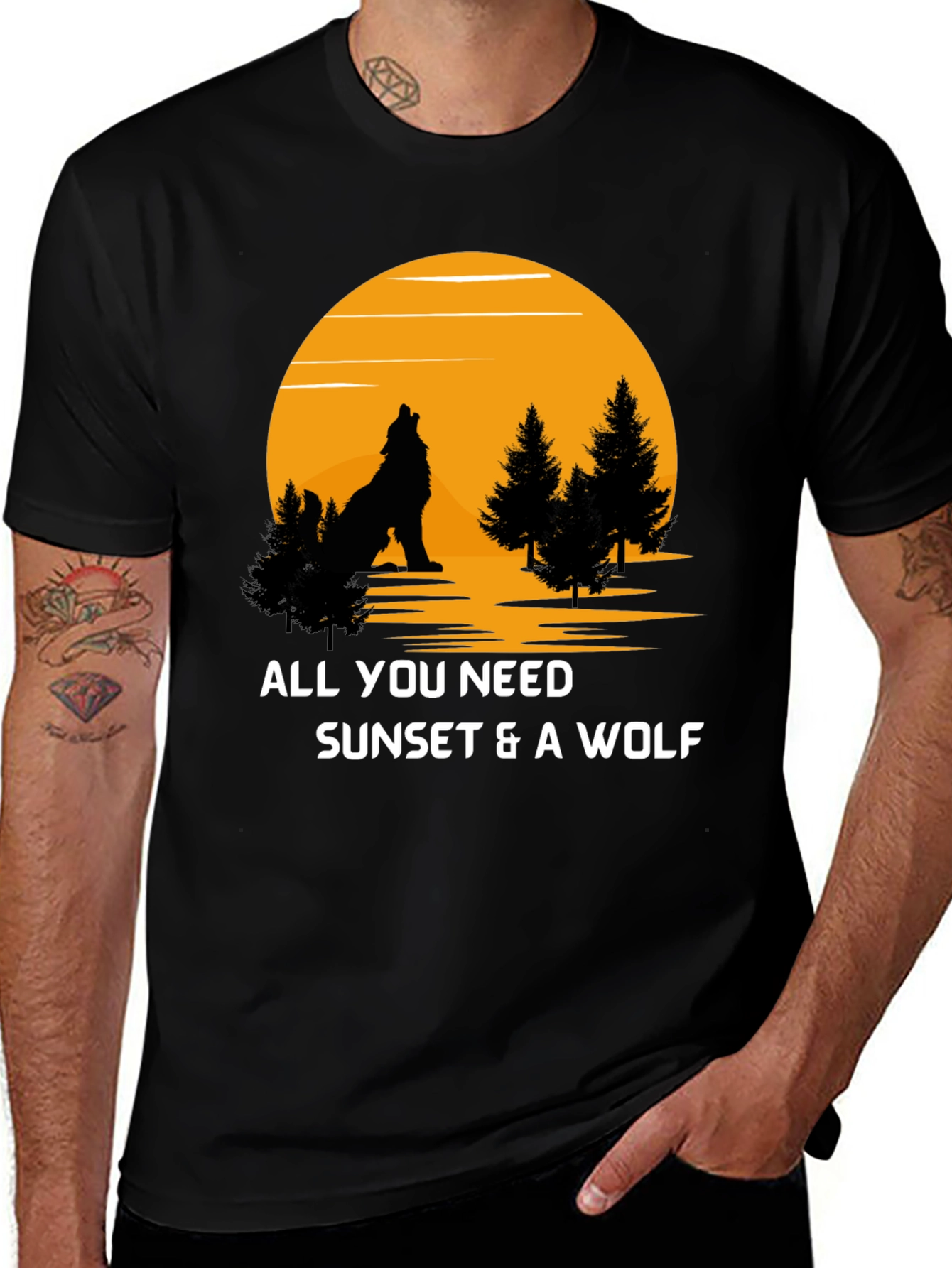 Sunset Wolf Graphic T-Shirt