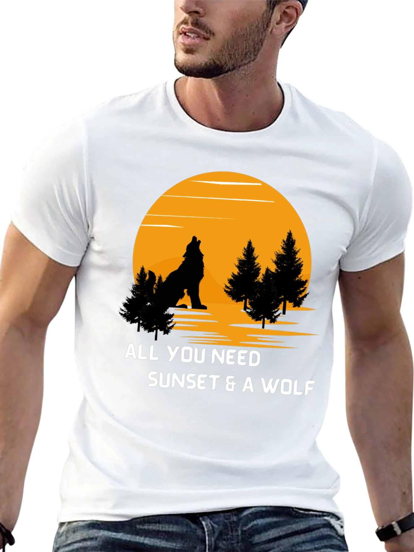 Sunset Wolf Graphic T-Shirt