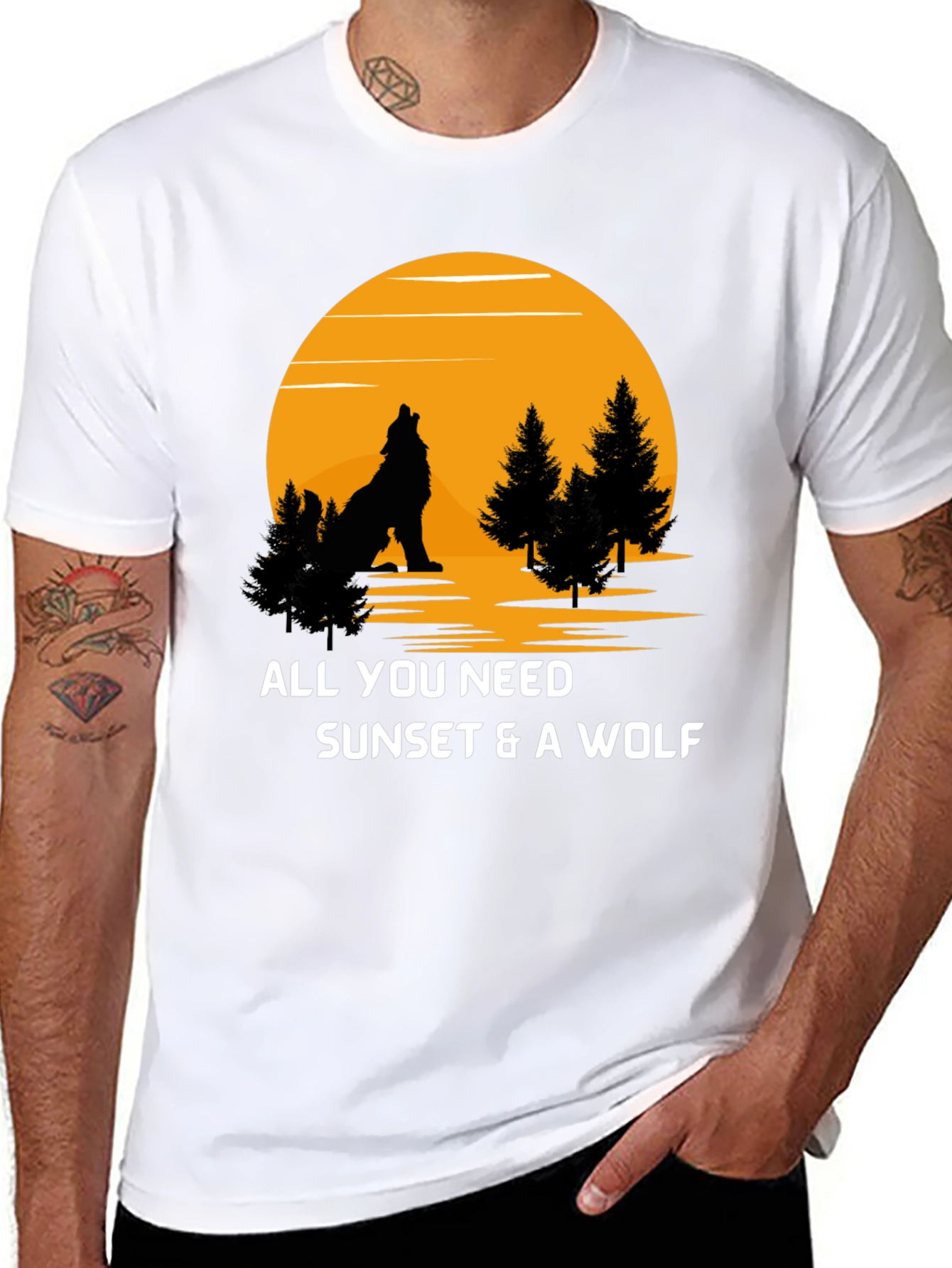 Sunset Wolf Graphic T-Shirt