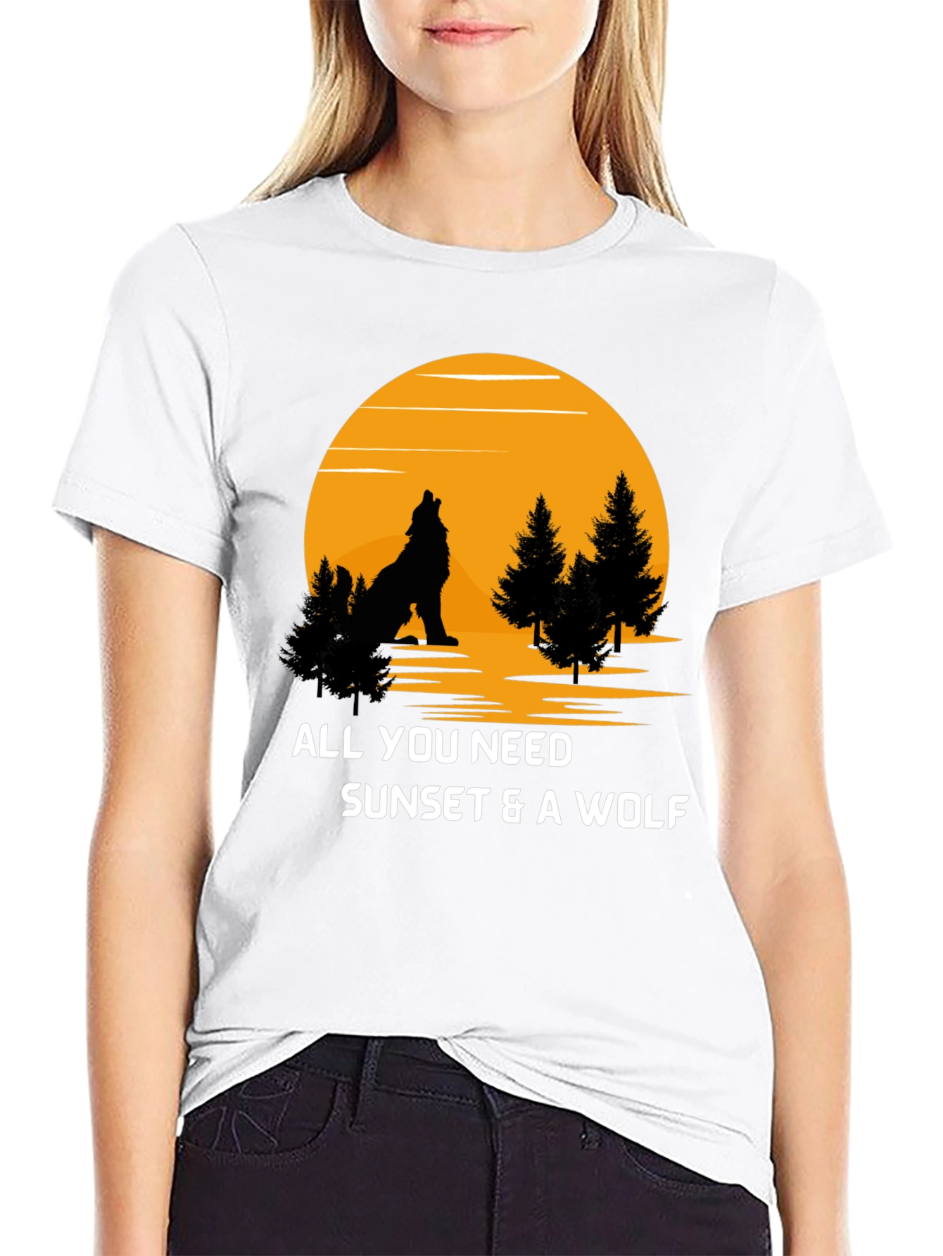 Sunset Wolf Graphic T-Shirt