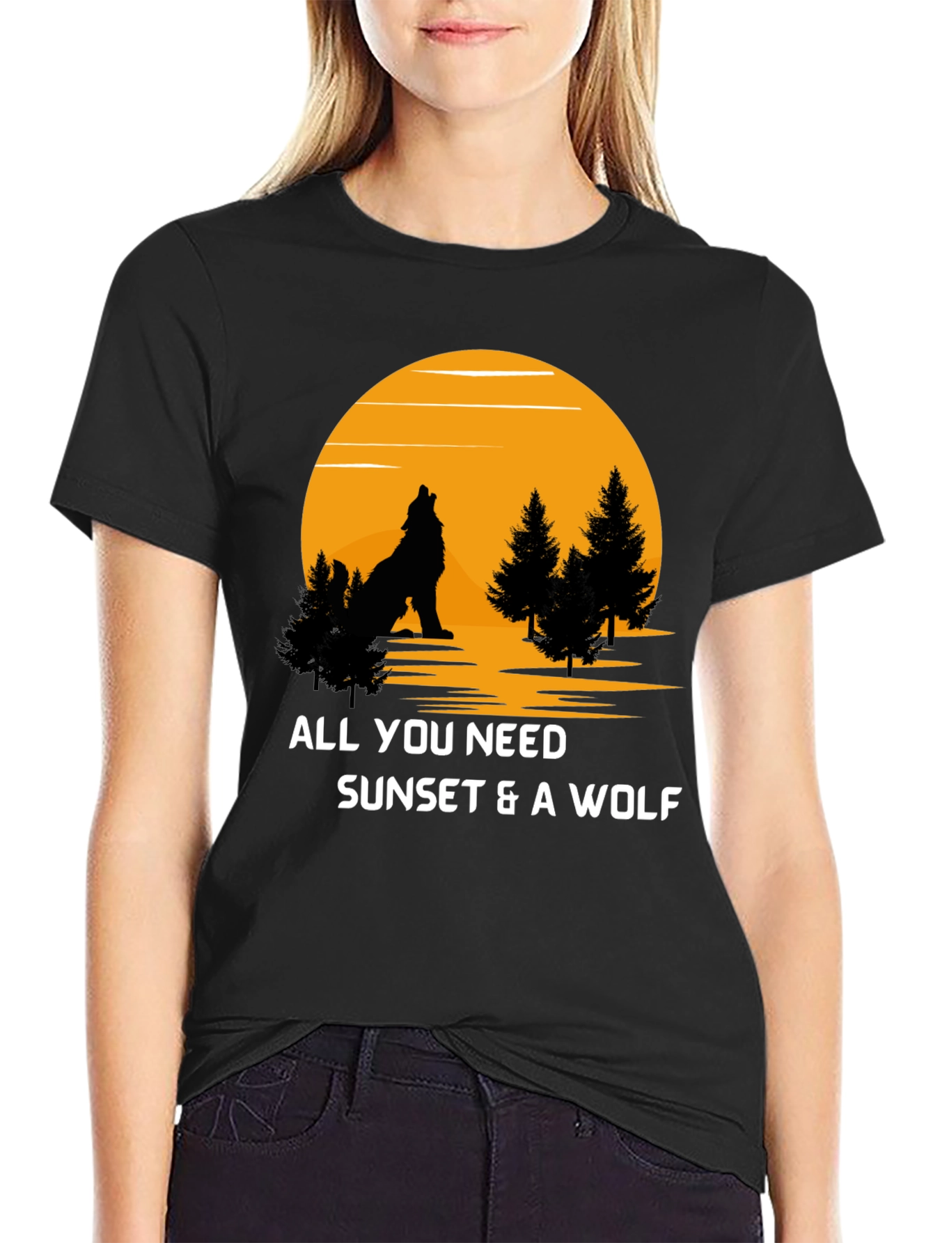 Sunset Wolf Graphic T-Shirt