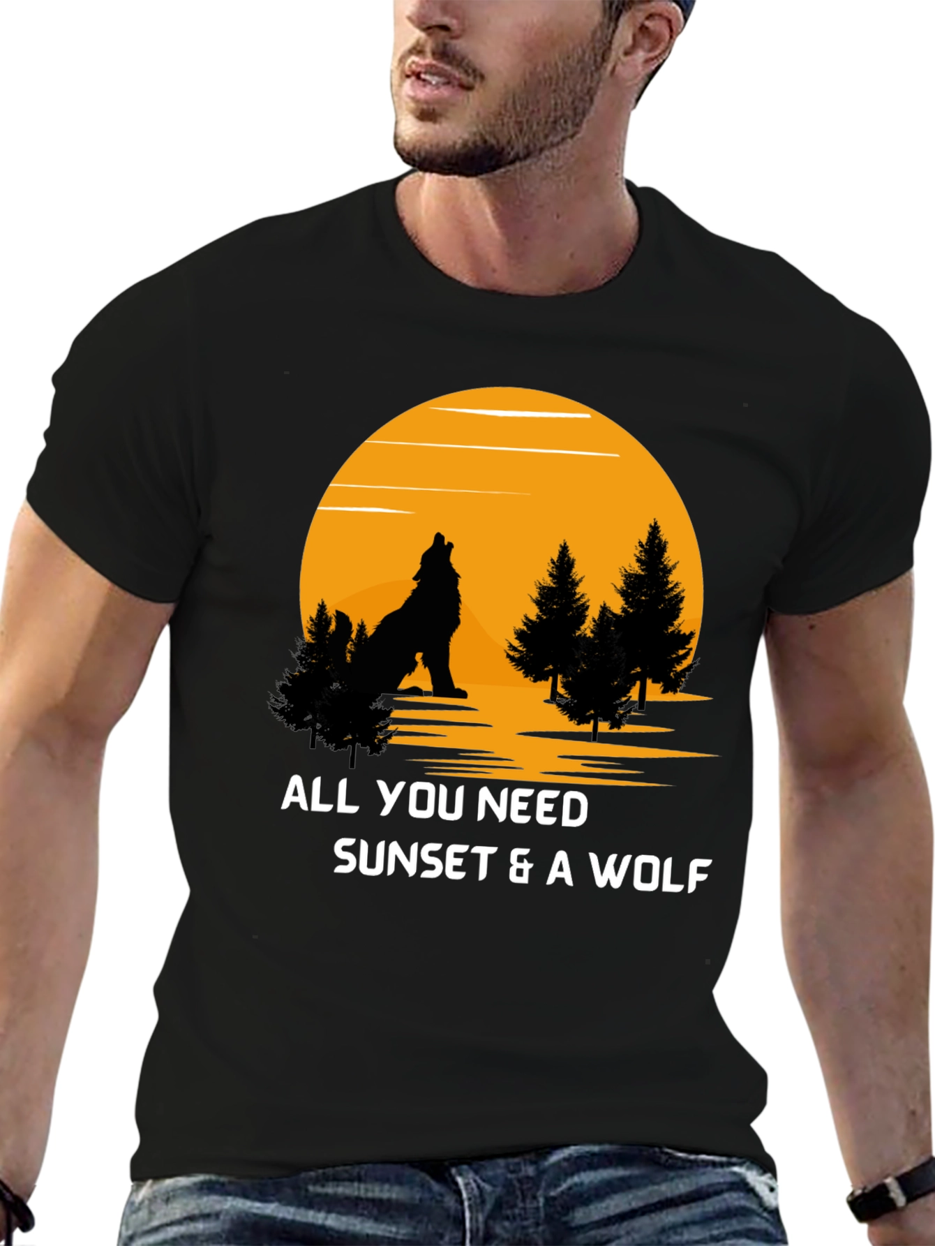 Sunset Wolf Graphic T-Shirt