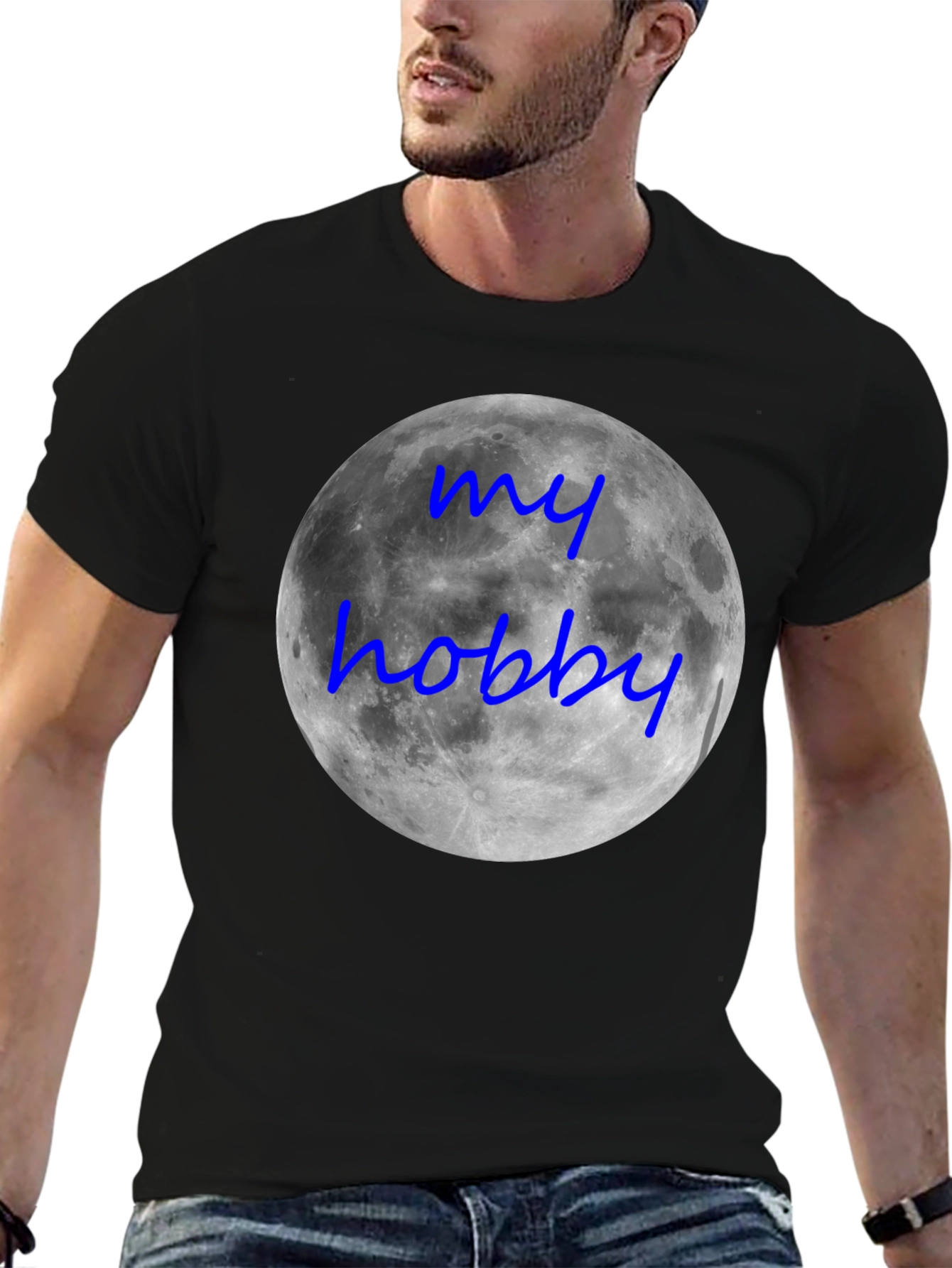 My Hobby Moon T-Shirt - Black Crew Neck Tee
