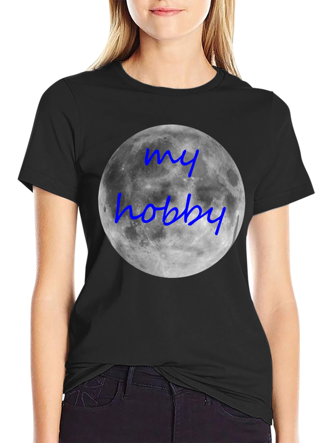 My Hobby Moon T-Shirt - Black Crew Neck Tee