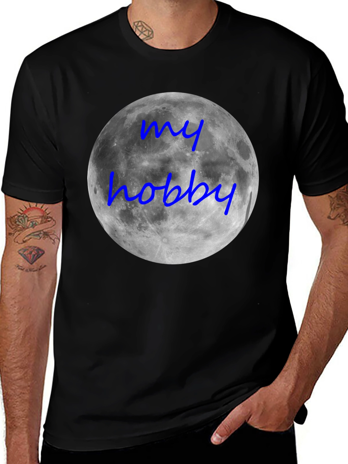 My Hobby Moon T-Shirt - Black Crew Neck Tee