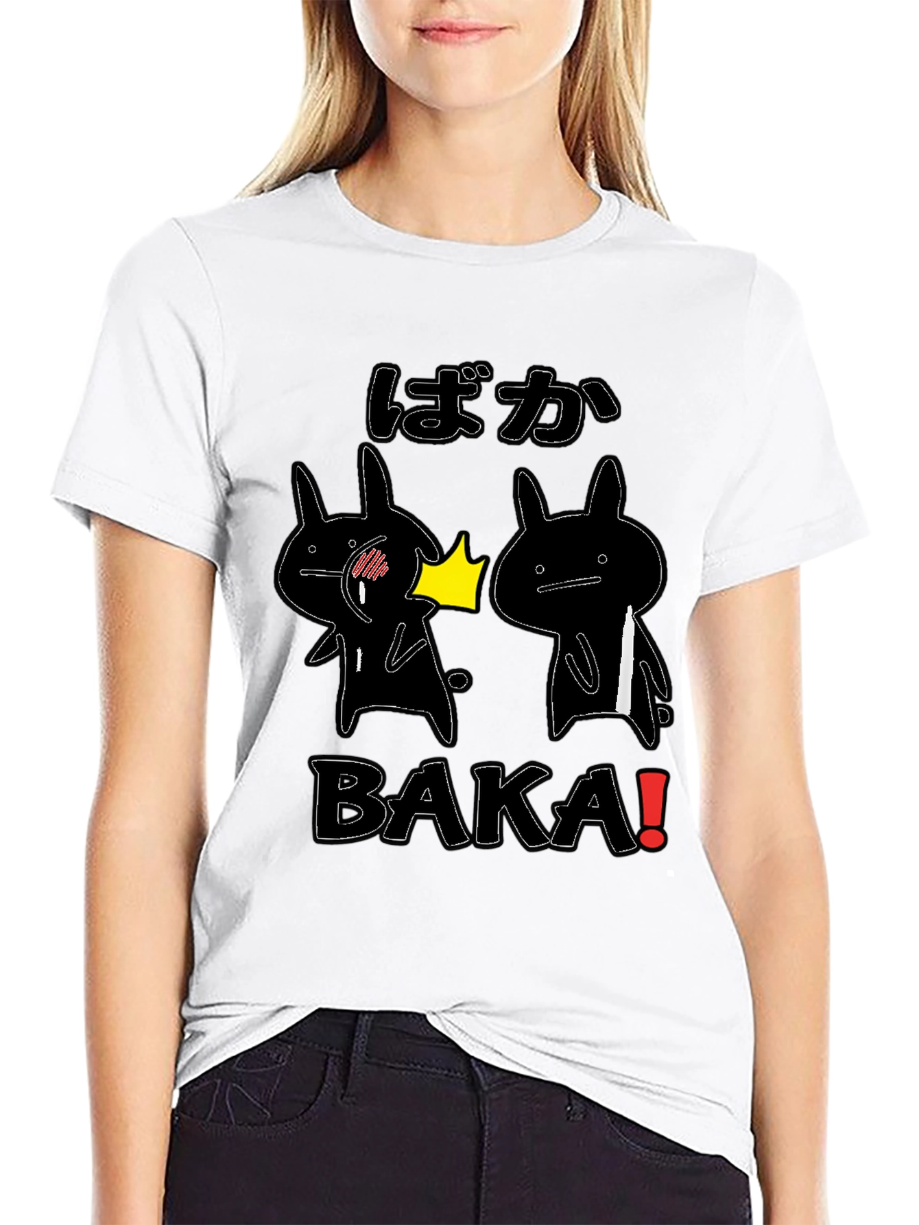 Funny Baka Slap T-Shirt Anime Style Black Cotton Tee