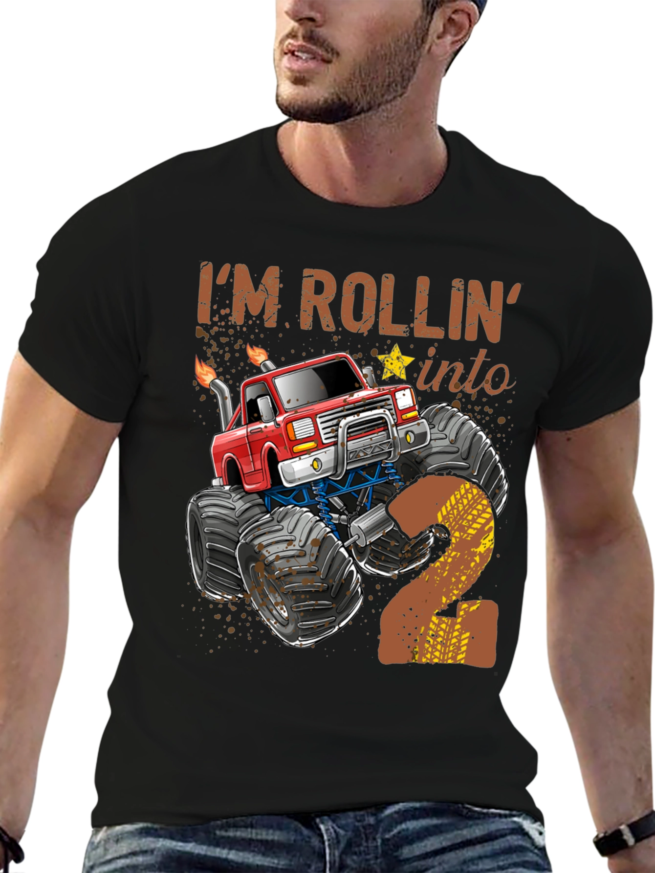 Rollin into 2 Birthday Monster Truck T-Shirt