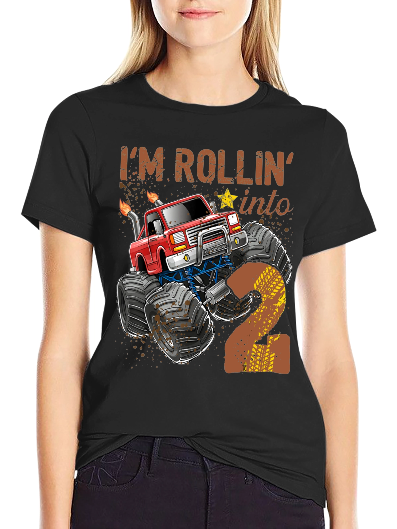 Rollin into 2 Birthday Monster Truck T-Shirt