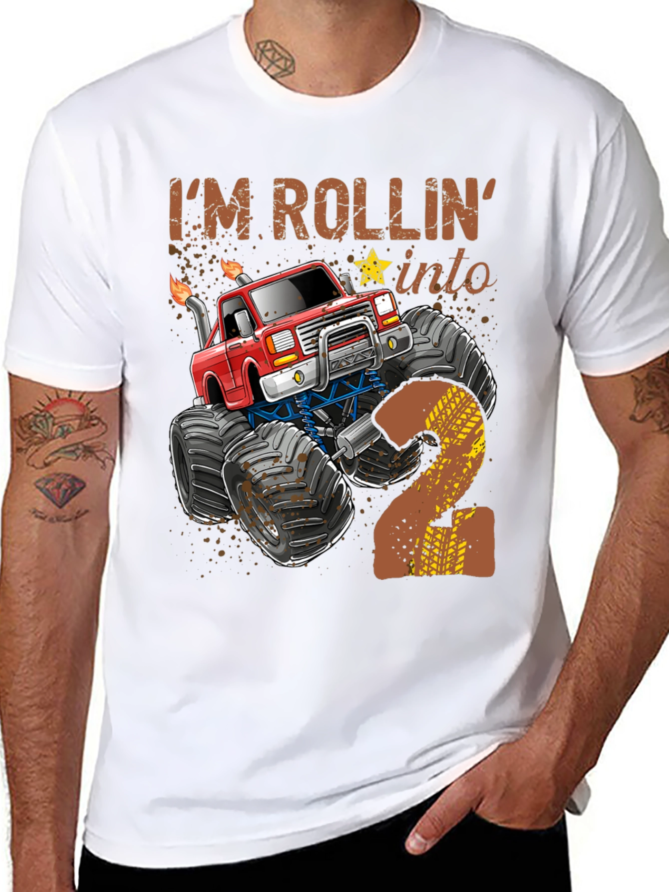 Rollin into 2 Birthday Monster Truck T-Shirt