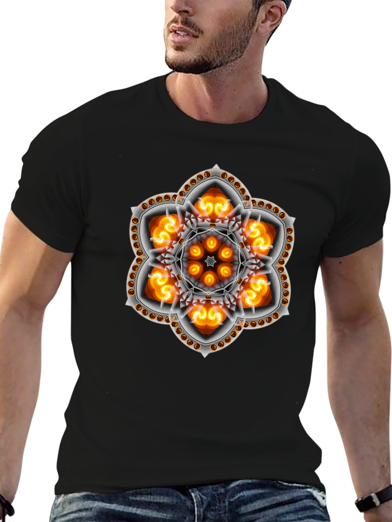 Mystic Flame Mandala Graphic Tee - Black