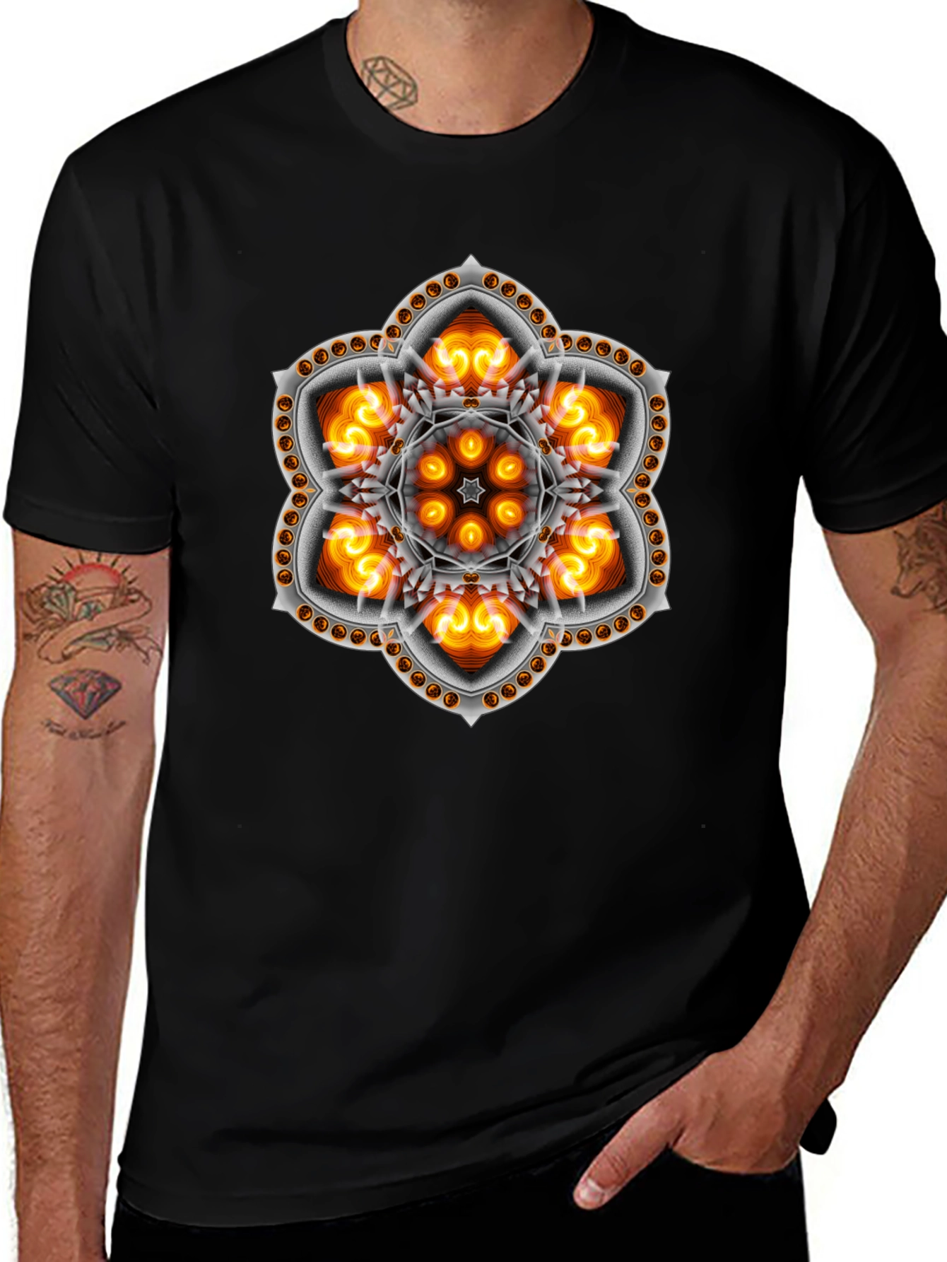 Mystic Flame Mandala Graphic Tee - Black