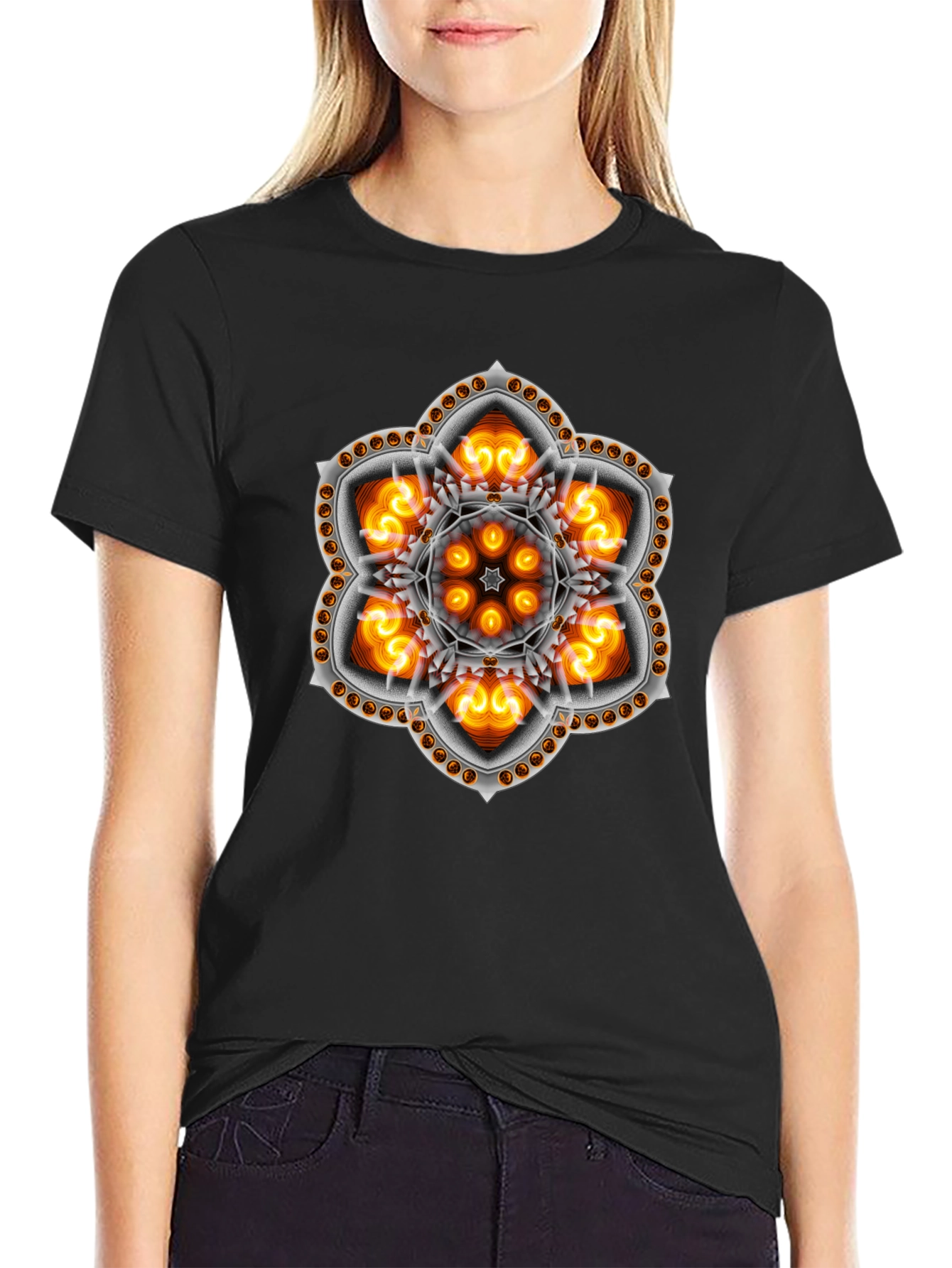 Mystic Flame Mandala Graphic Tee - Black