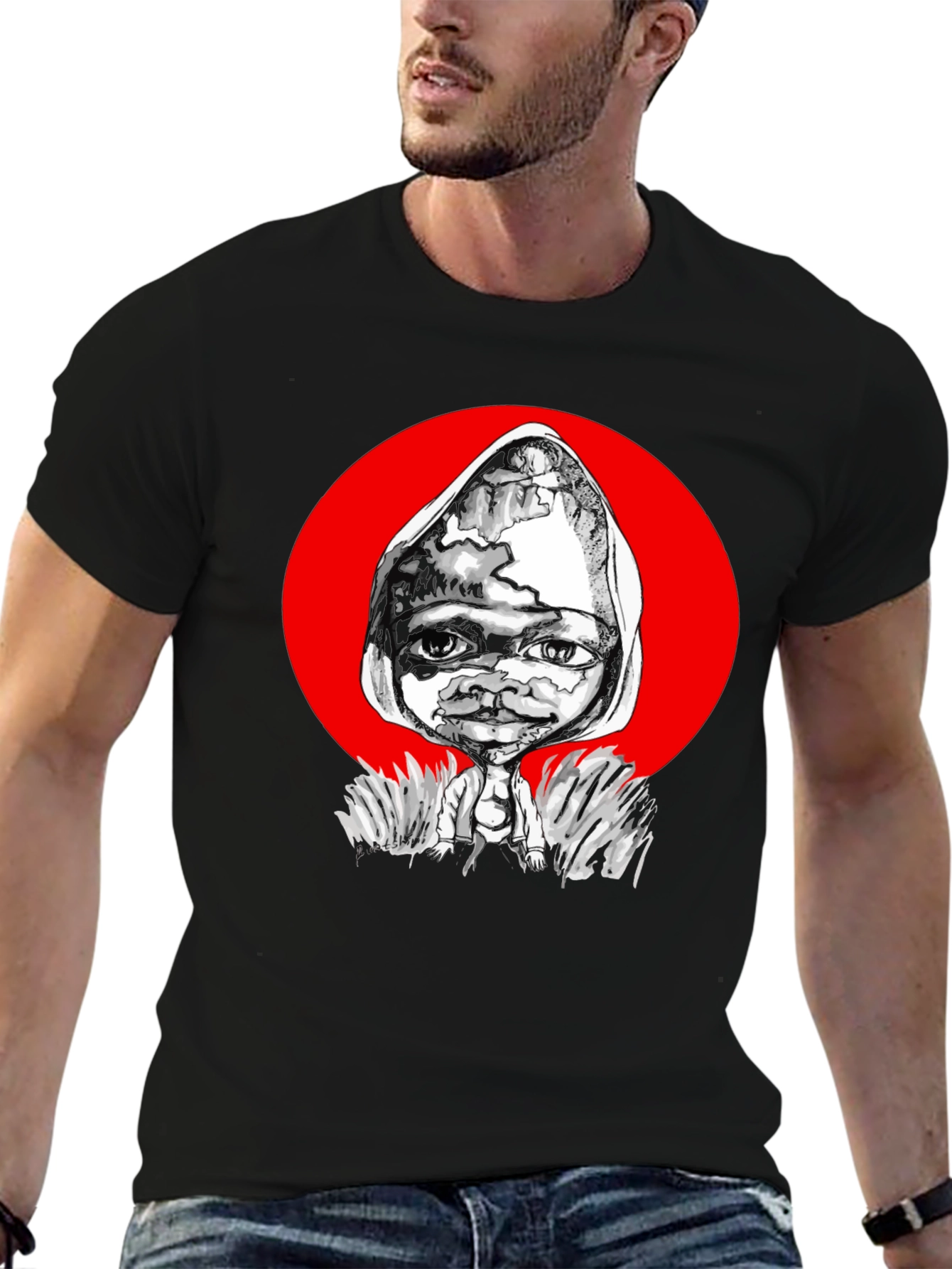 Artistic Graphic Print Tee - Unique Black T-Shirt