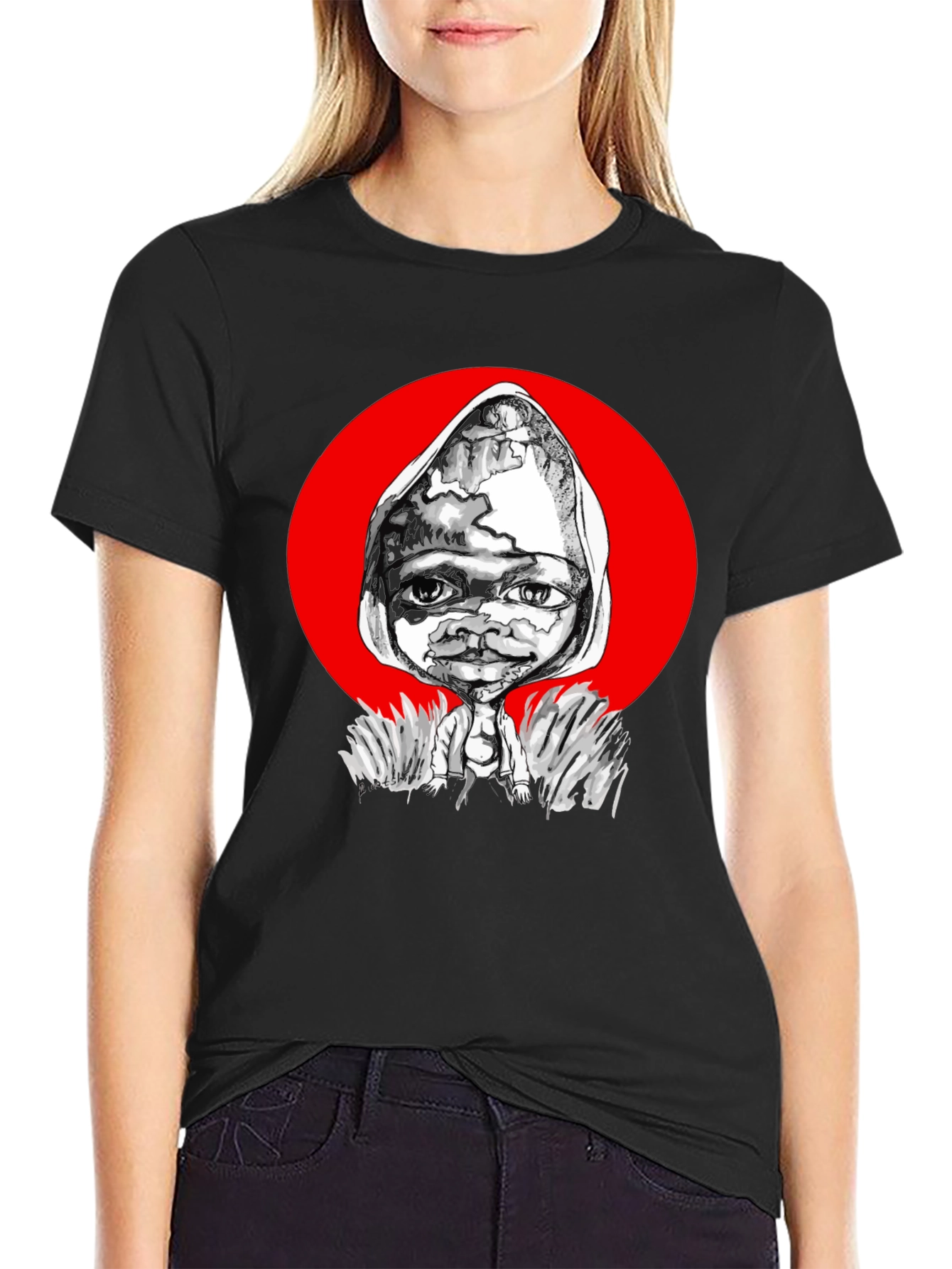 Artistic Graphic Print Tee - Unique Black T-Shirt
