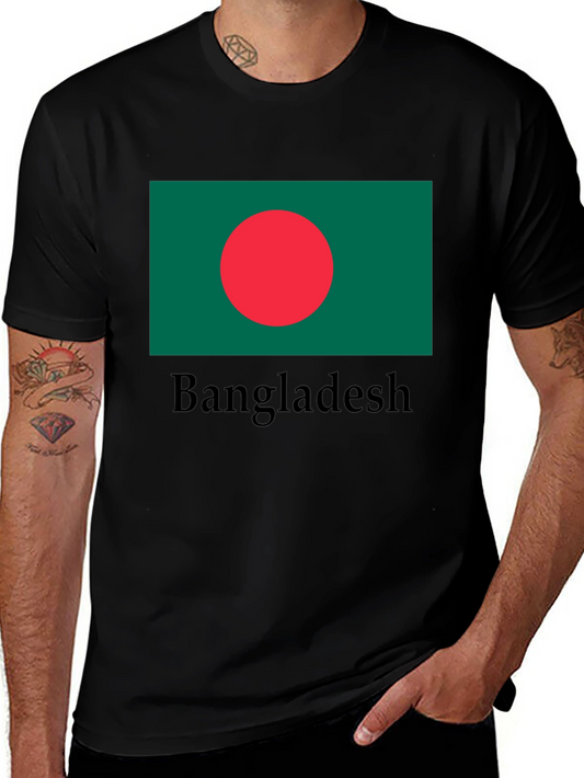 Bangladesh Flag Graphic Tee - Black Cotton T-Shirt