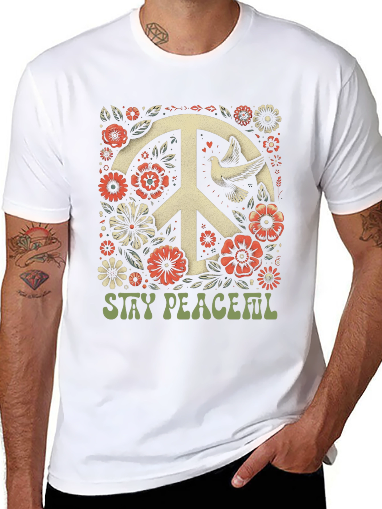 Stay Peaceful Dove Peace Sign T-Shirt