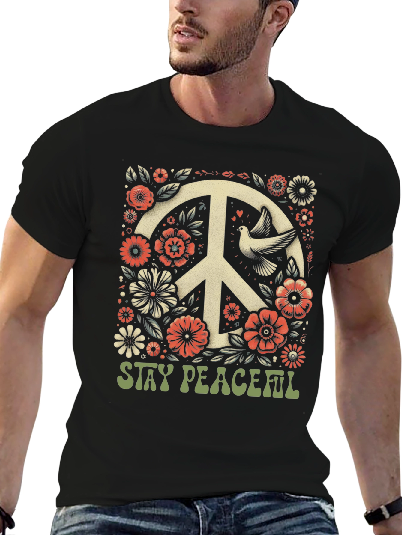 Stay Peaceful Dove Peace Sign T-Shirt