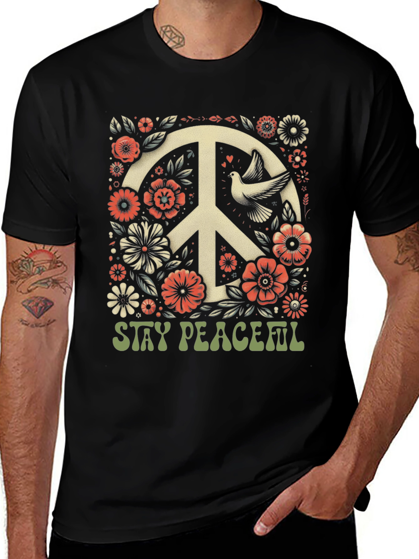 Stay Peaceful Dove Peace Sign T-Shirt