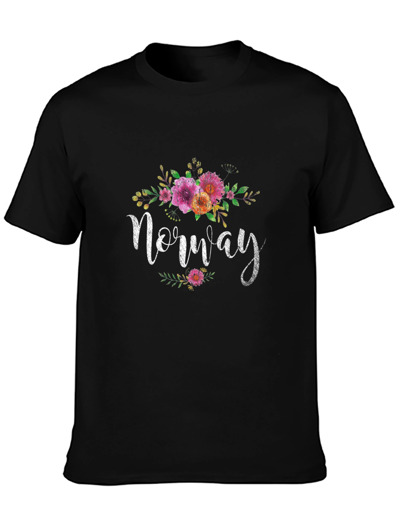 Norway Floral Graphic T-Shirt - Black Unisex