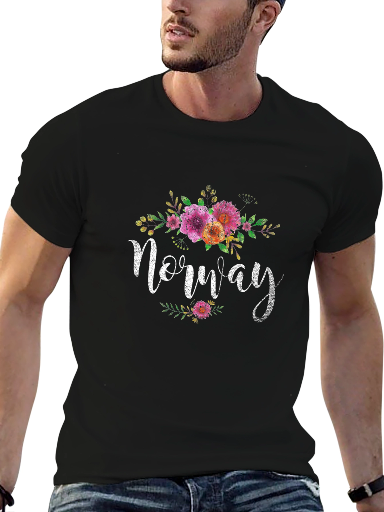 Norway Floral Graphic T-Shirt - Black Unisex