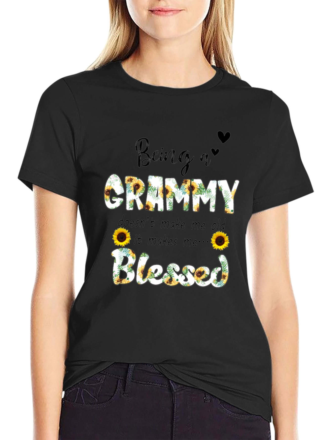 Being A Grammy Blessed Sunflower Graphic Tee