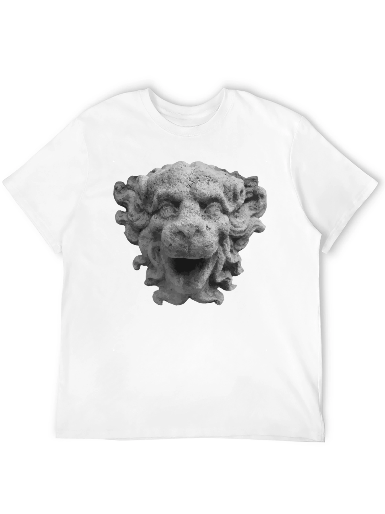 Stone Lion Head Graphic Tee - Unique Design
