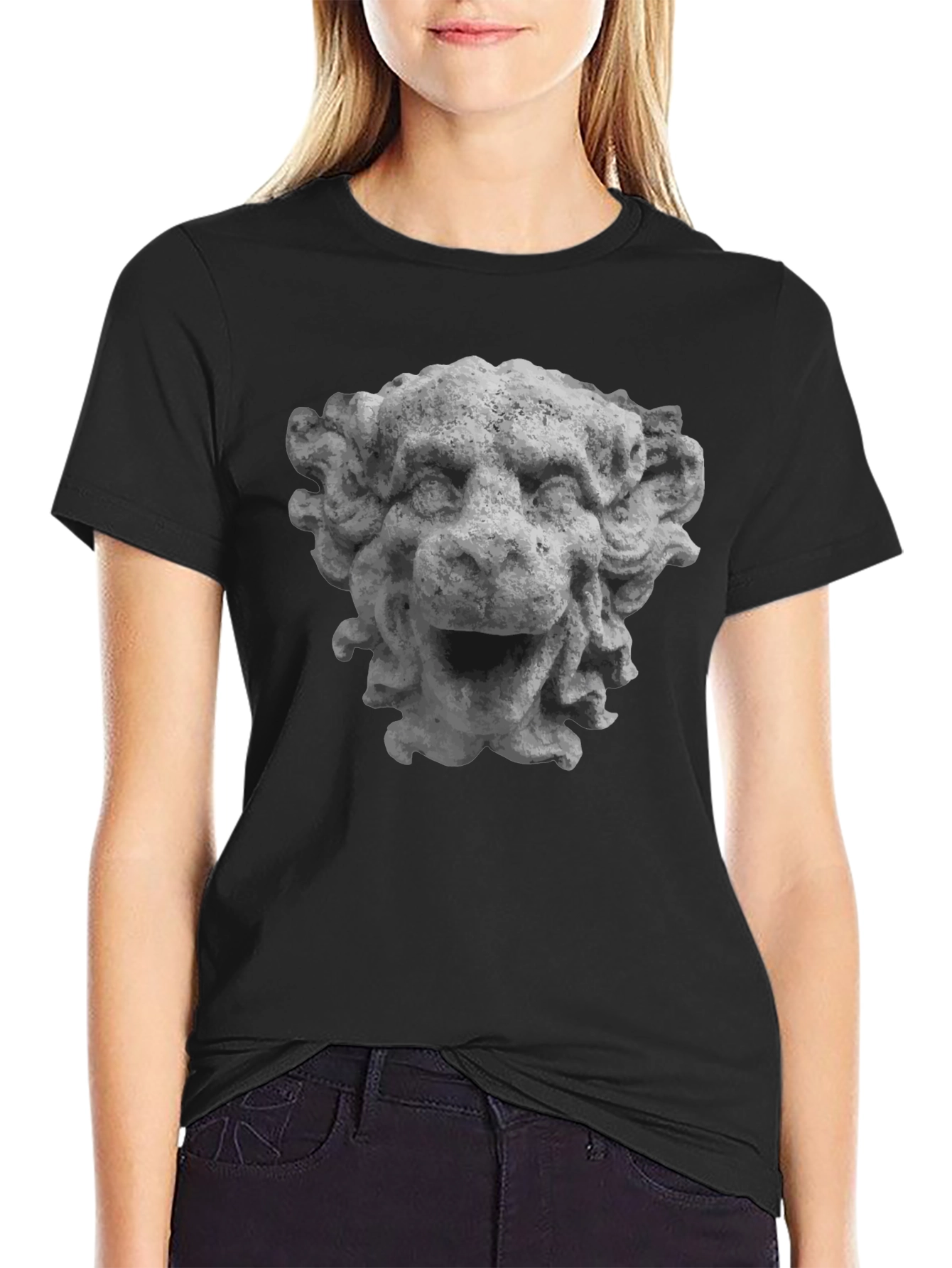 Stone Lion Head Graphic Tee - Unique Design