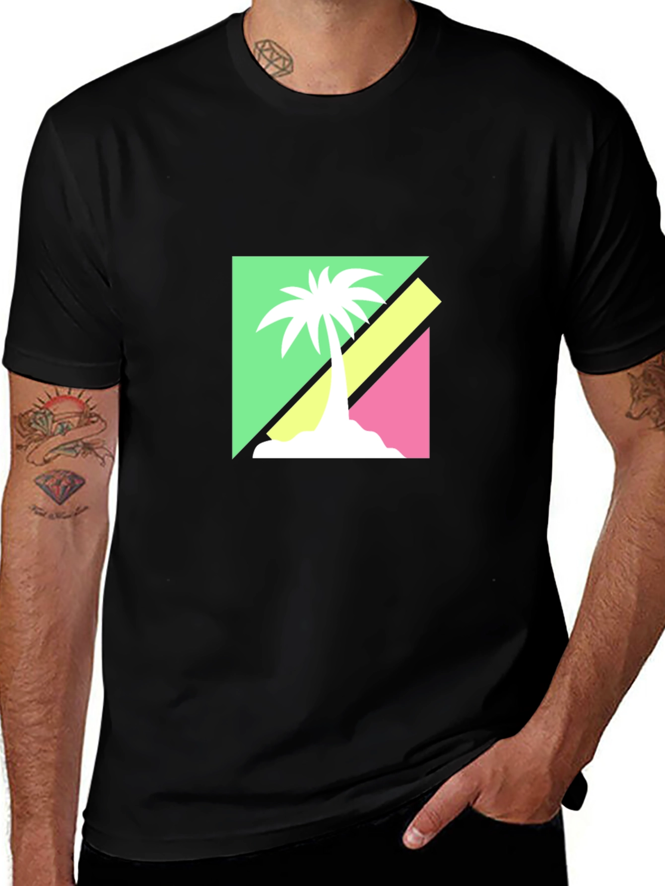 Retro Palm Tree Graphic Tee - Black