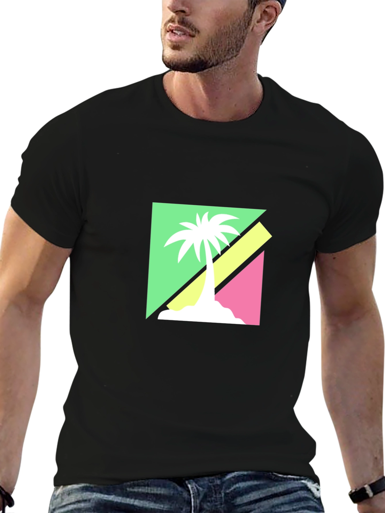 Retro Palm Tree Graphic Tee - Black