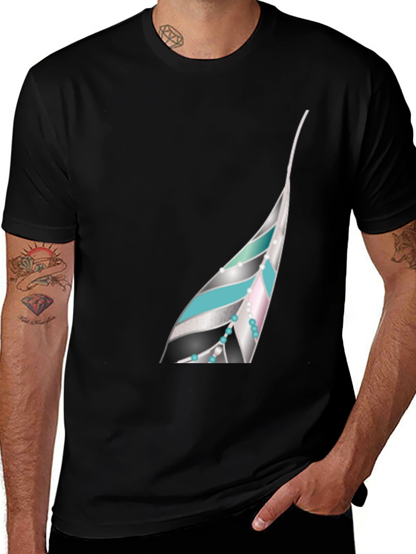 Feather Graphic Black T-Shirt